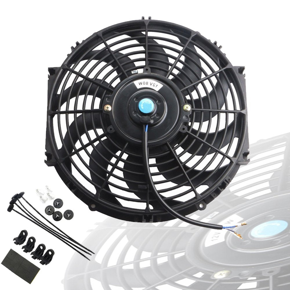 Mostplus Black Universal Electric Radiator Slim Fan Push/Pull 12V + Mounting Kit (12 Inch) Set Of 2