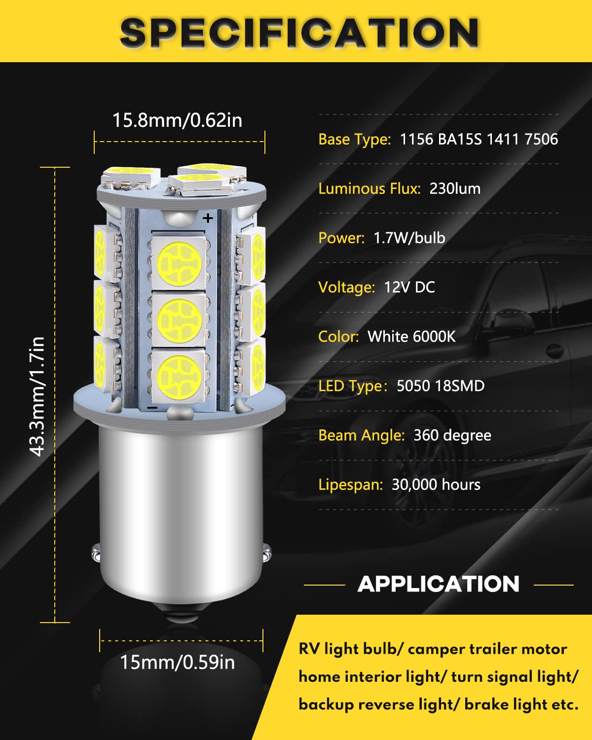 Qoope 1156 Led Bulb White Super Bright 1141 7506 1003 1073 Led Bulbs Rv Light Bulbs Replacement 5050 18Smd For 12V Rv Camper Tra