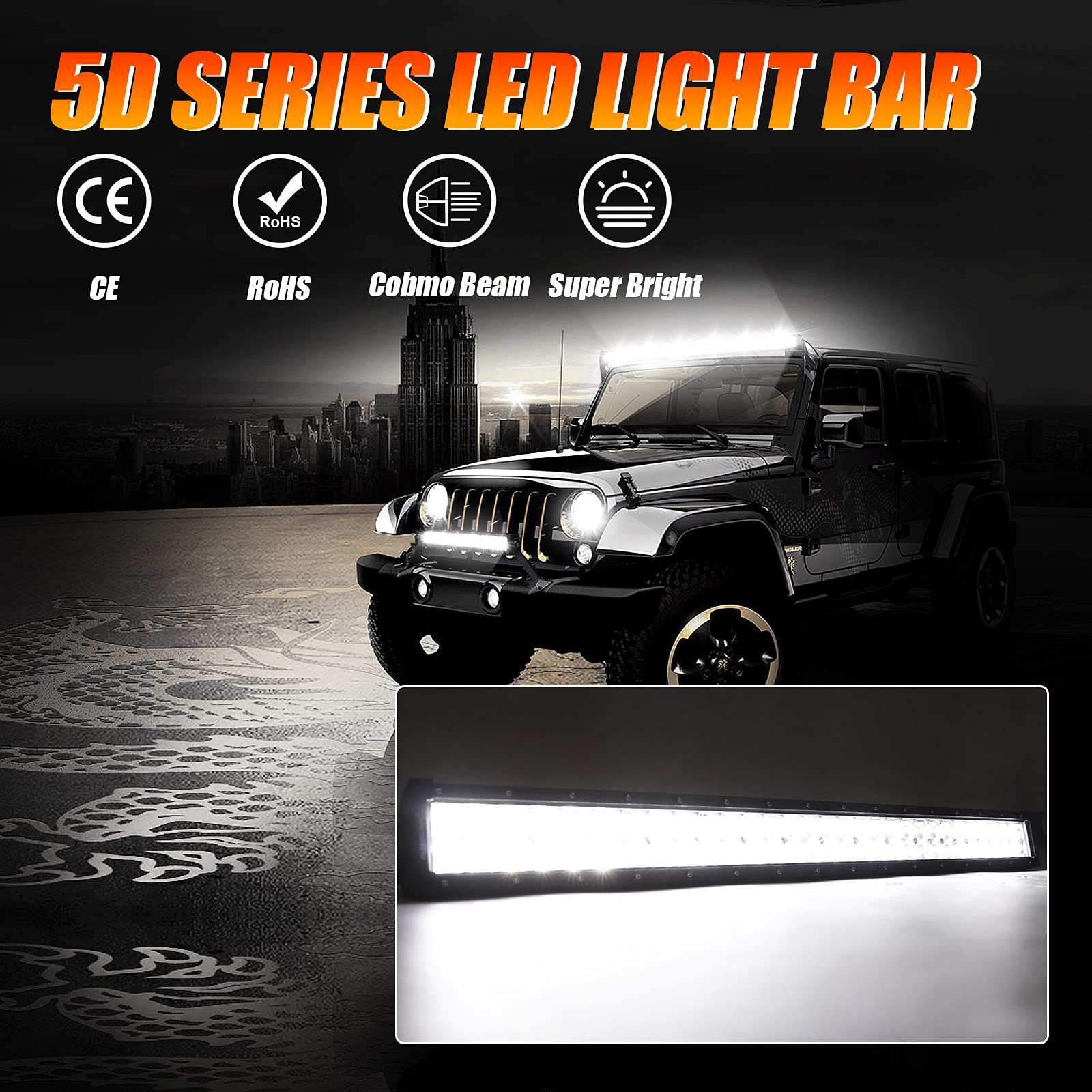 Auxbeam 32" LED Light Bar - 180W Off Road Spot Flood Fog Lamp, White Light, Model ZD000516AB, Includes Wiring Harness for Trucks & ATVs