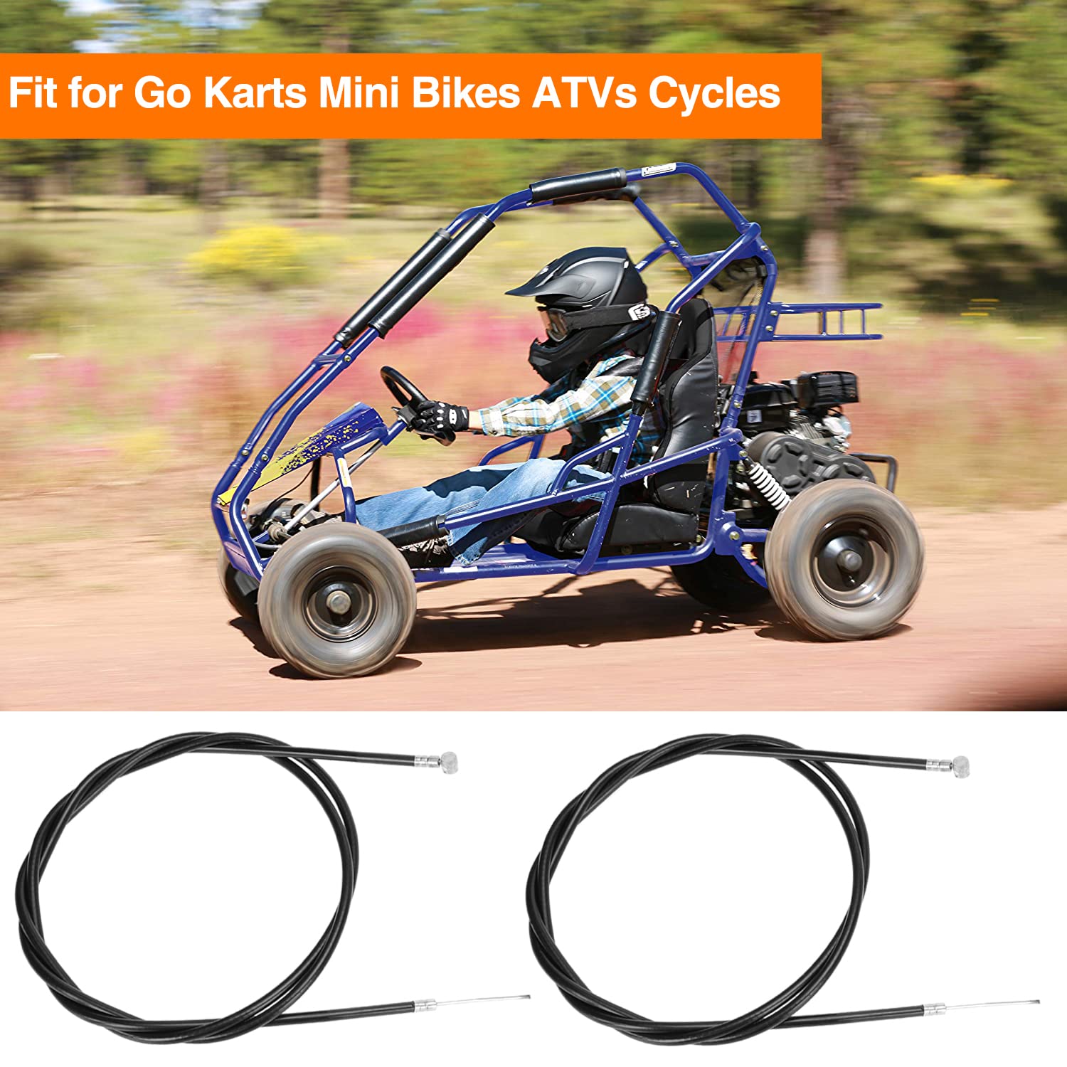 FVRITO 2-Pack 60'' Universal Throttle Cable with 1/4'' Barrel End Repalcement for Minibike Go Kart Go-Cart Mini Bike ATV Cycle P