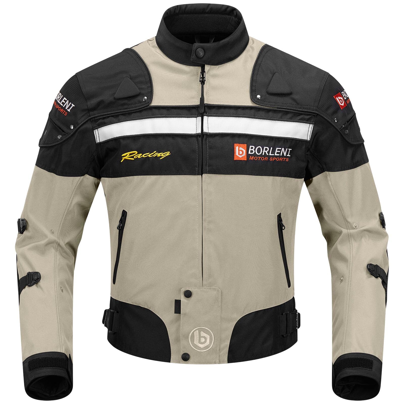 Borleni Motorcycle Jacket Windproof Motorcycle Full Body Protective Gear Ce Armor Suitable For All Seasons,Brown,L