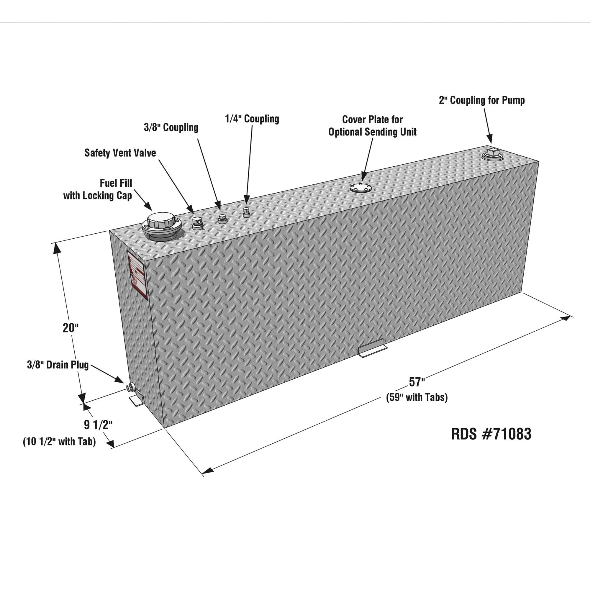 RDS MFG INC Rectangular Auxiliary Fuel Tank - 45 Gallon, Aluminum, Model 71083