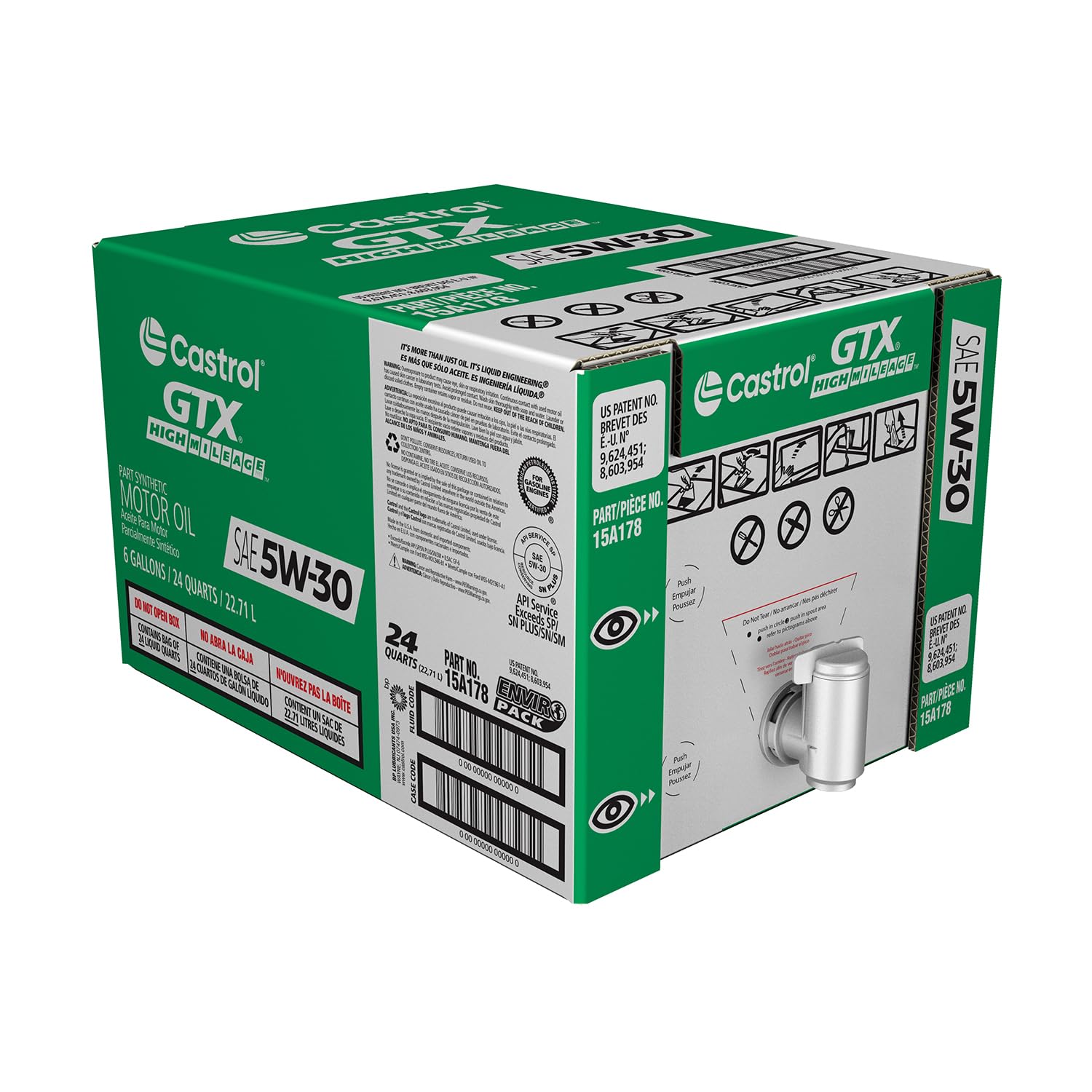 Castrol Gtx High Mileage 5W-30 Synthetic Blend Motor Oil, 6 Gallon Enviro-Pack