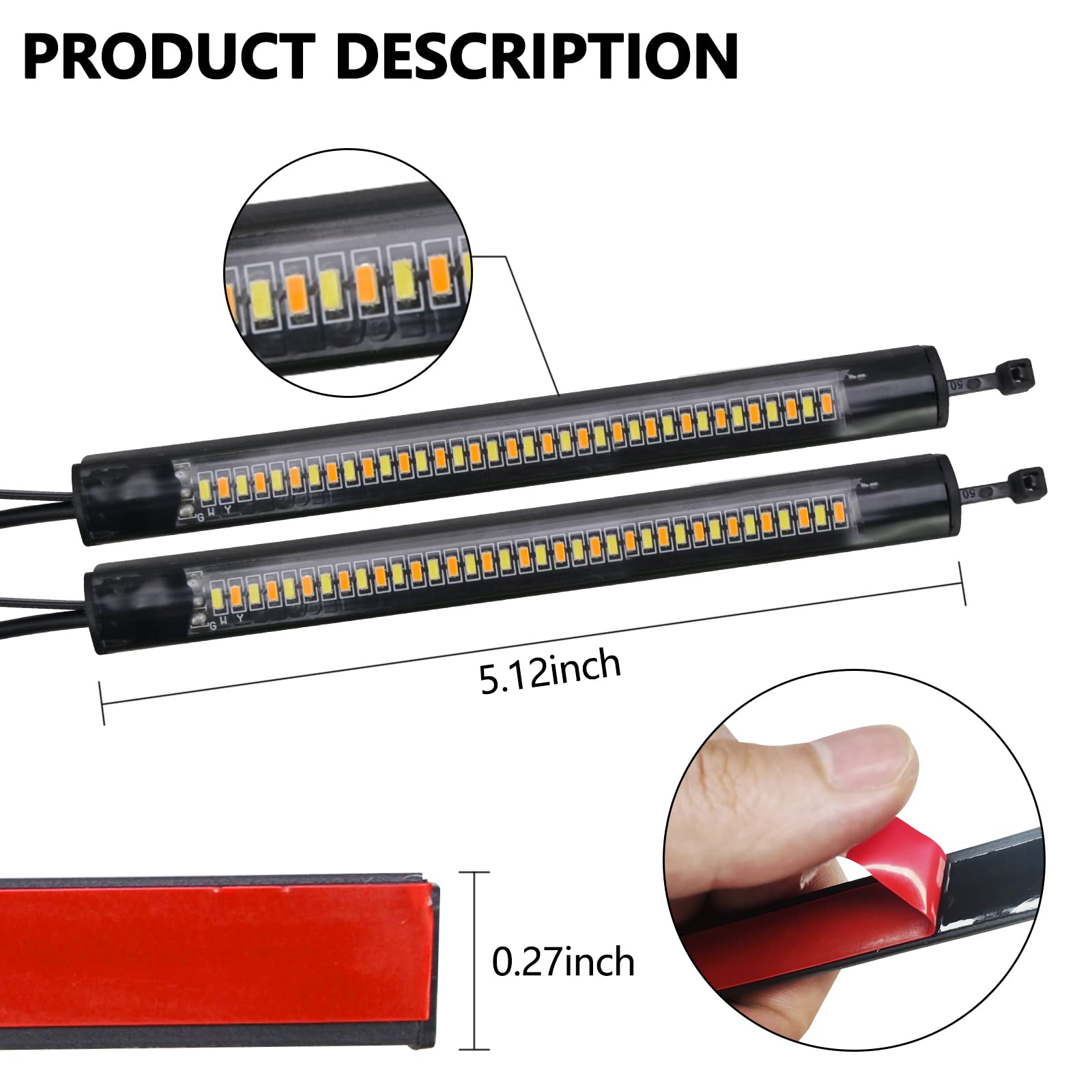 YOMTOVM 2PCS Motorcycle LED Turn Signal Light, Fork Turn Signal DRL Daytime Running Lights Flexible Switchback Dual-Color (White