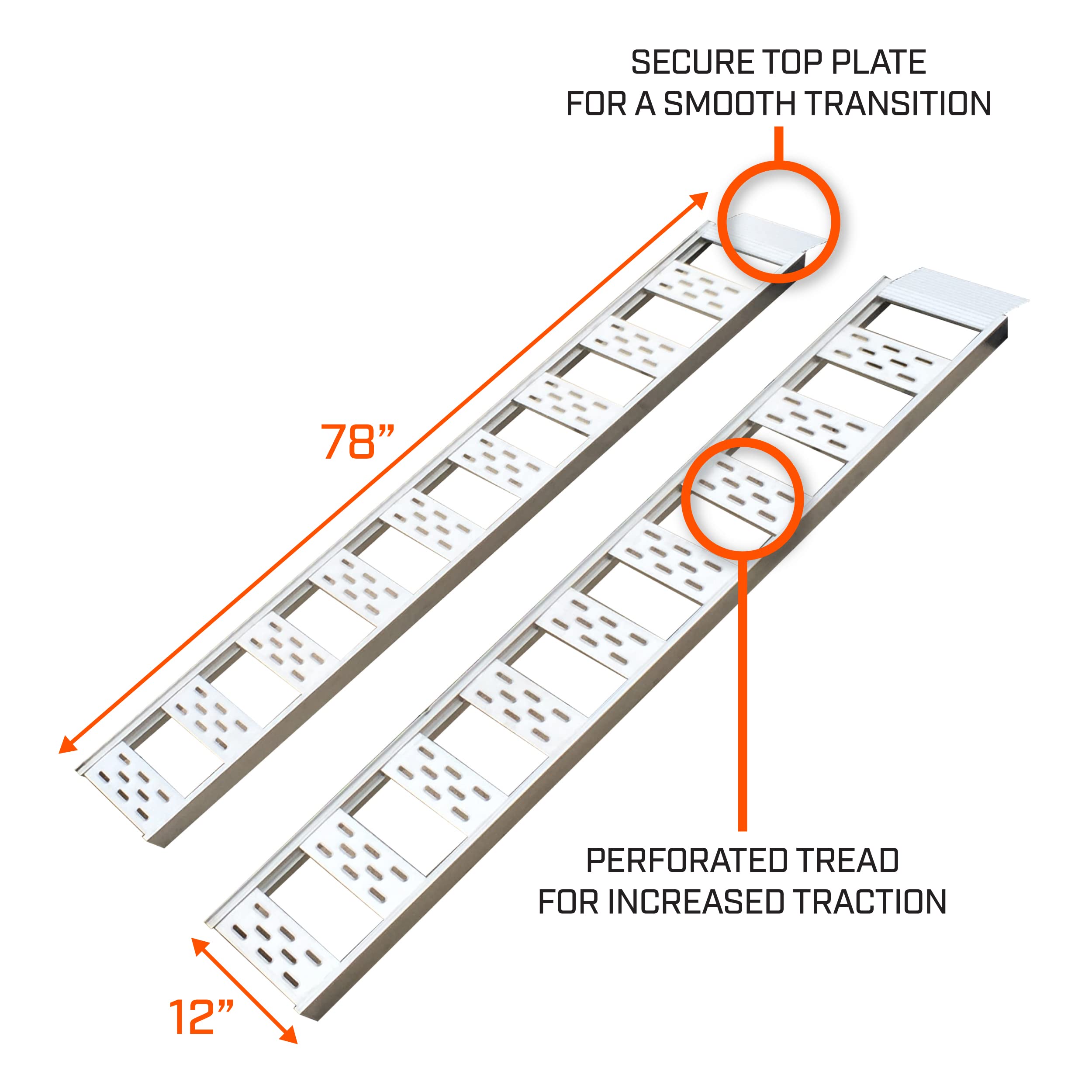 Cargosmart Aluminum Straight Fixed Ramp With Treads (2Pk) - Easily And Safely Load And Unload Light Equipment, Lawn Tractors, At