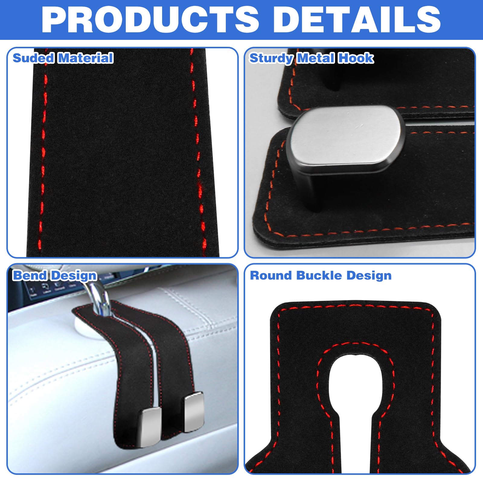 2Pcs Car Hooks For Headrest, Car Seat Hooks Purse Hook For Car, Double Headrest Hooks Purse Holder & Mobile Phone Holder, Car Ha