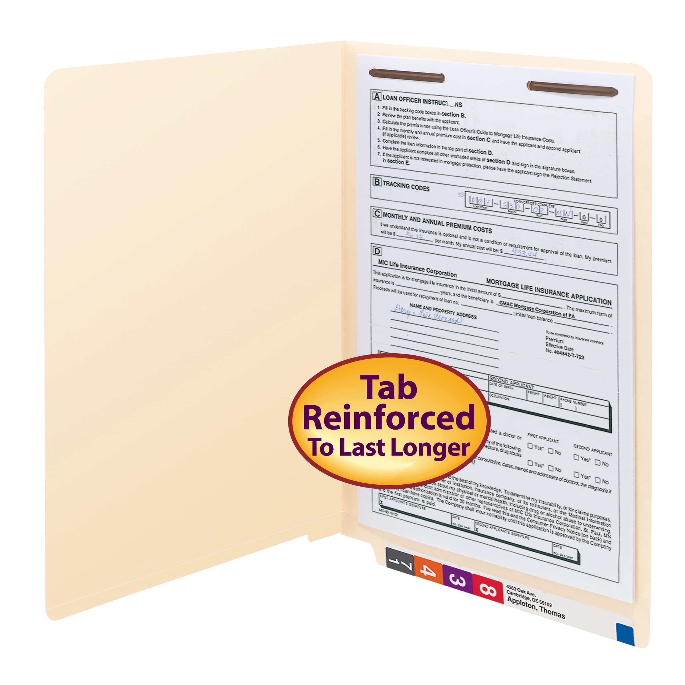 Smead End Tab Fastener File Folder, Shelf-Master Reinforced Straight-Cut Tab, 1 Fastener, Legal Size, Manila, 50 Per Box (37110)