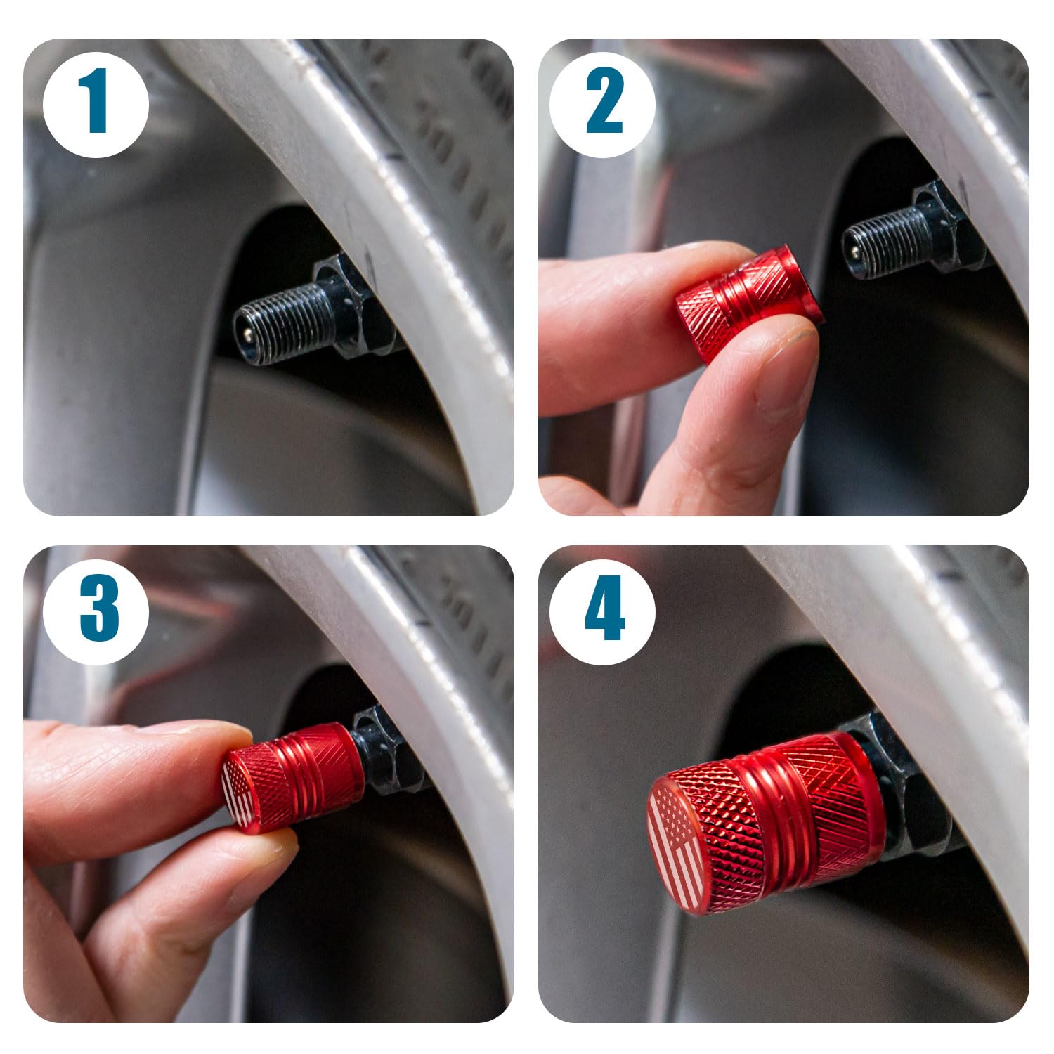 Tire Valve Stem Caps - 4 Pack Anti-Corrosion Premium Anodized Alloy Tyre Air Valve Caps N2 Nitrogen For Car Suv Bike Red