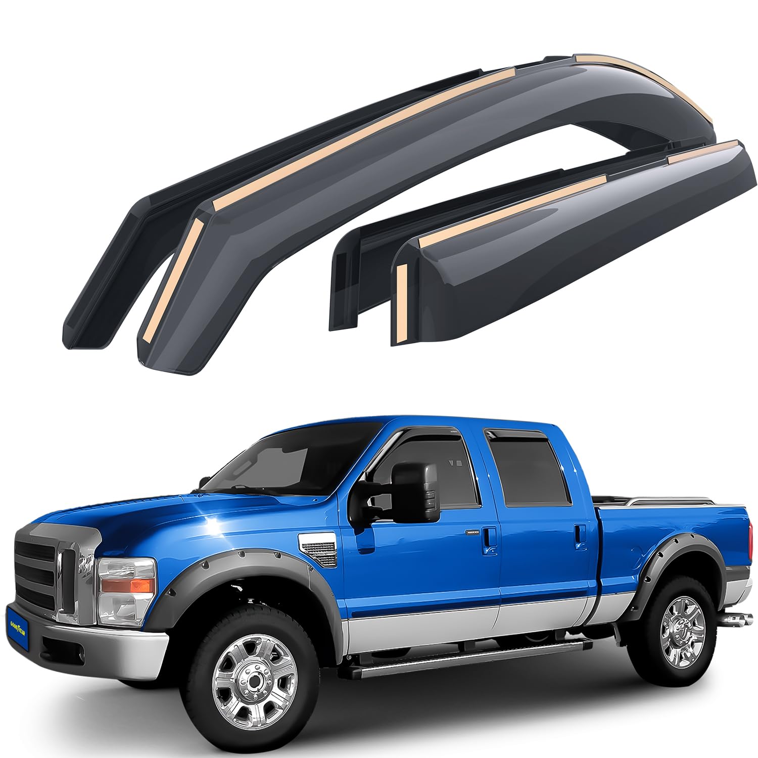 Goodyear Shatterproof In-Channel Window Deflectors For Ford F250 To F550 Super Duty 1999-2016 Supercrew, Rain Guards, Window Vis