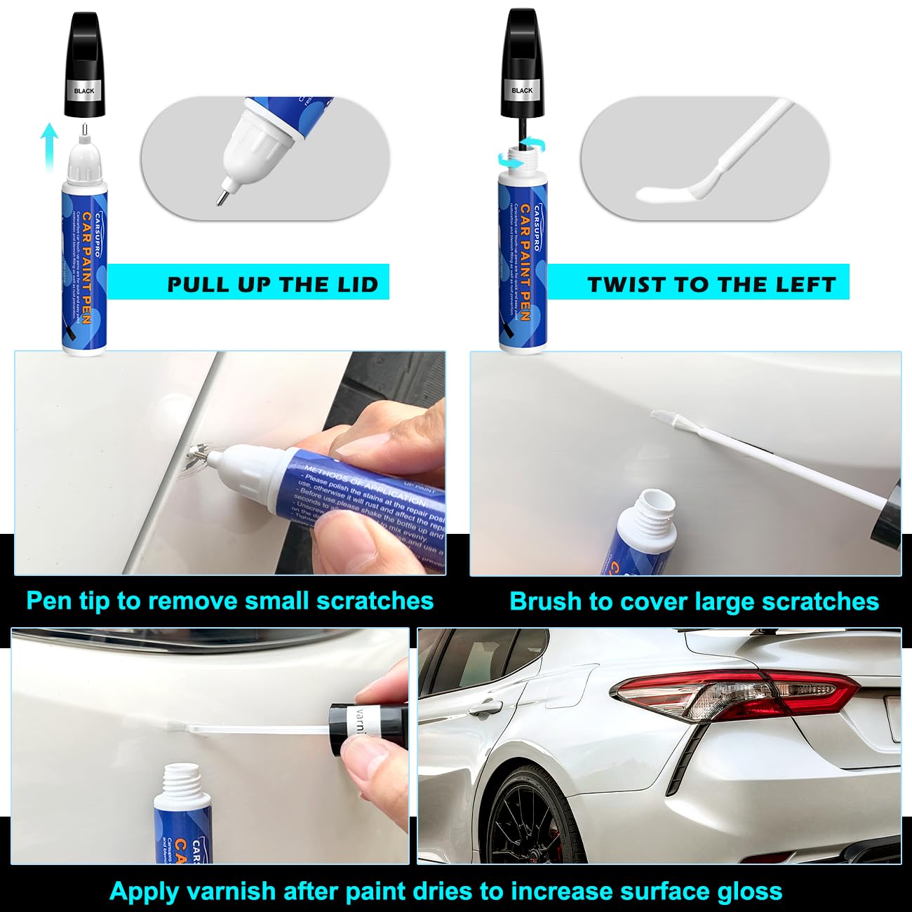 Carsupro Touch Up Paint for Cars Car Paint Scratch Repair Color Accurate Quick Fix and Convenient Operation with Varnish Coating