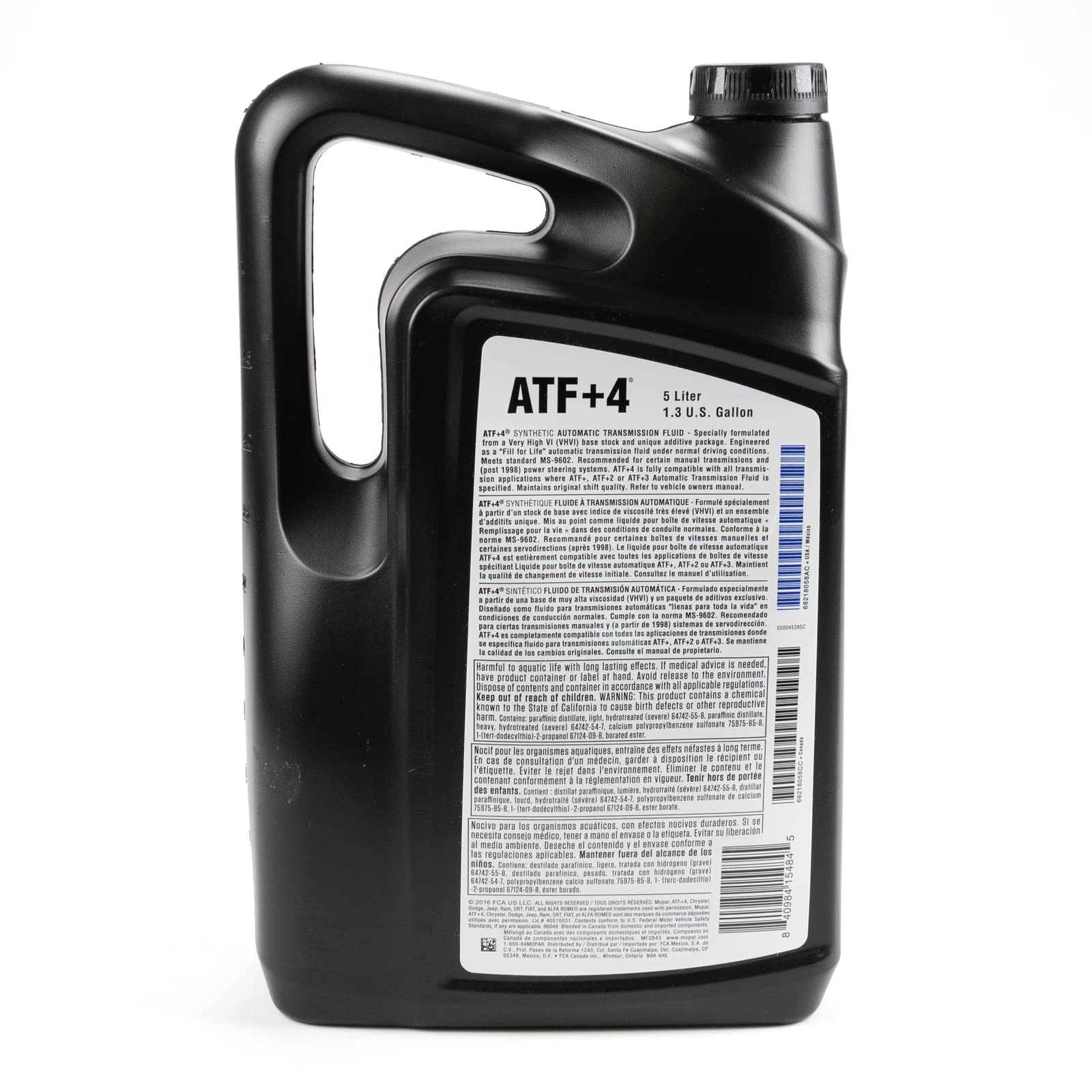 Mopar Automatic Transmission Fluid, 5L, Model 68218058AC, High Performance, Compatible with Various Vehicles