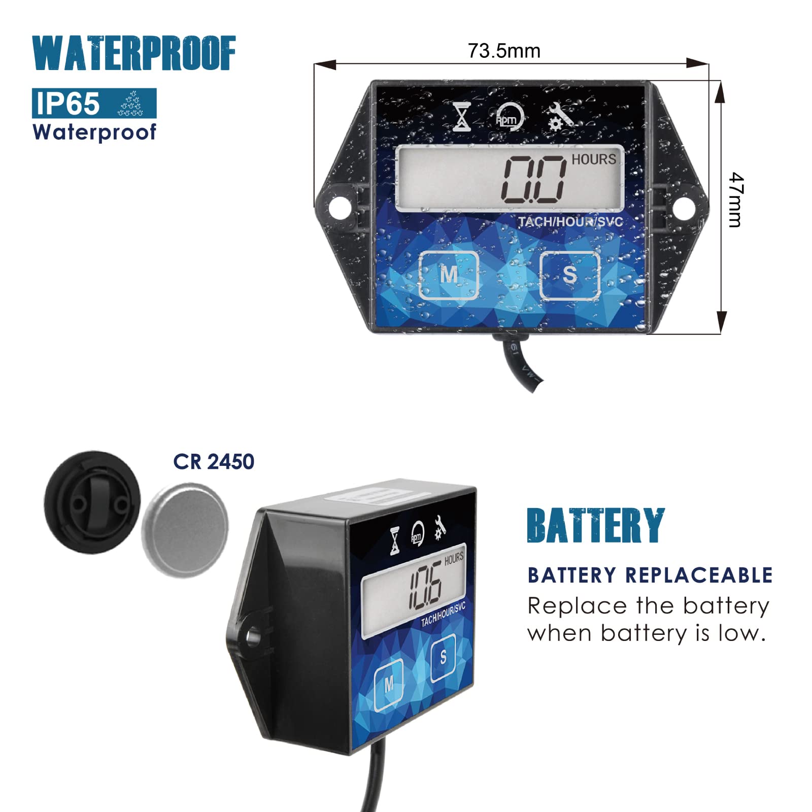 2 Pieces Runleader Small Engine Timer, Digital Tachometer, Maintenance Reminder, Battery Replaceable, User Shutdown, For Ztr Law