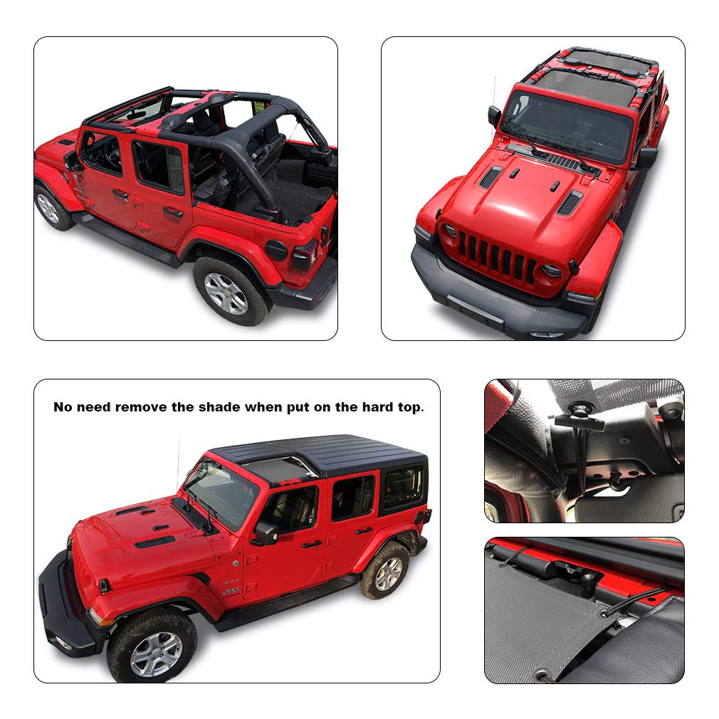 Shadeidea Sun Shade Top For Jeep Wrangler Jl Unlimited (2018-2023) 4 Door Front And Rear 2 Piece-Gray Mesh Screen Sunshade Jlu T