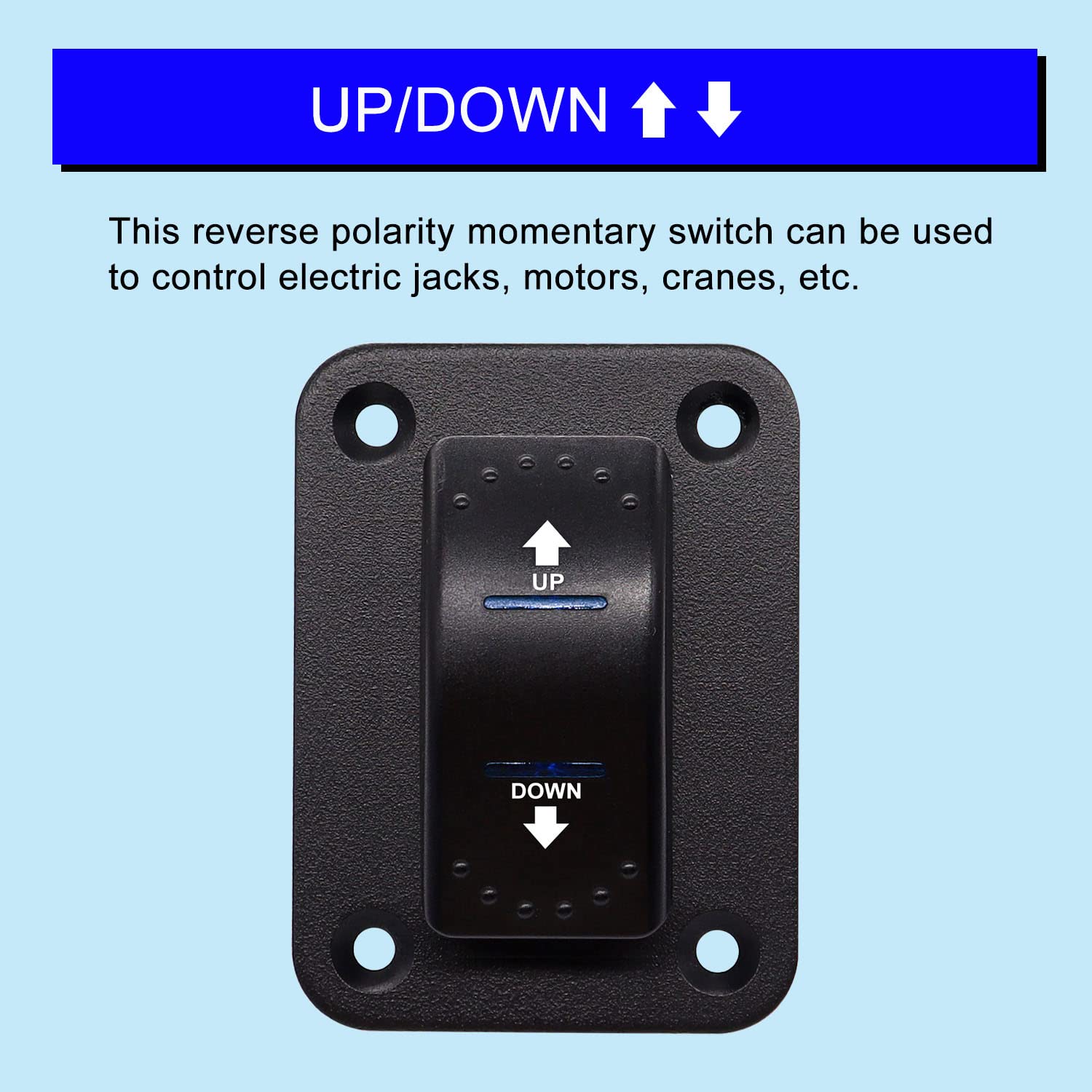 weideer 20A 12V Rocker Switch with Blue LED, Momentary Control, Aluminum Plate, Model K053, B Style