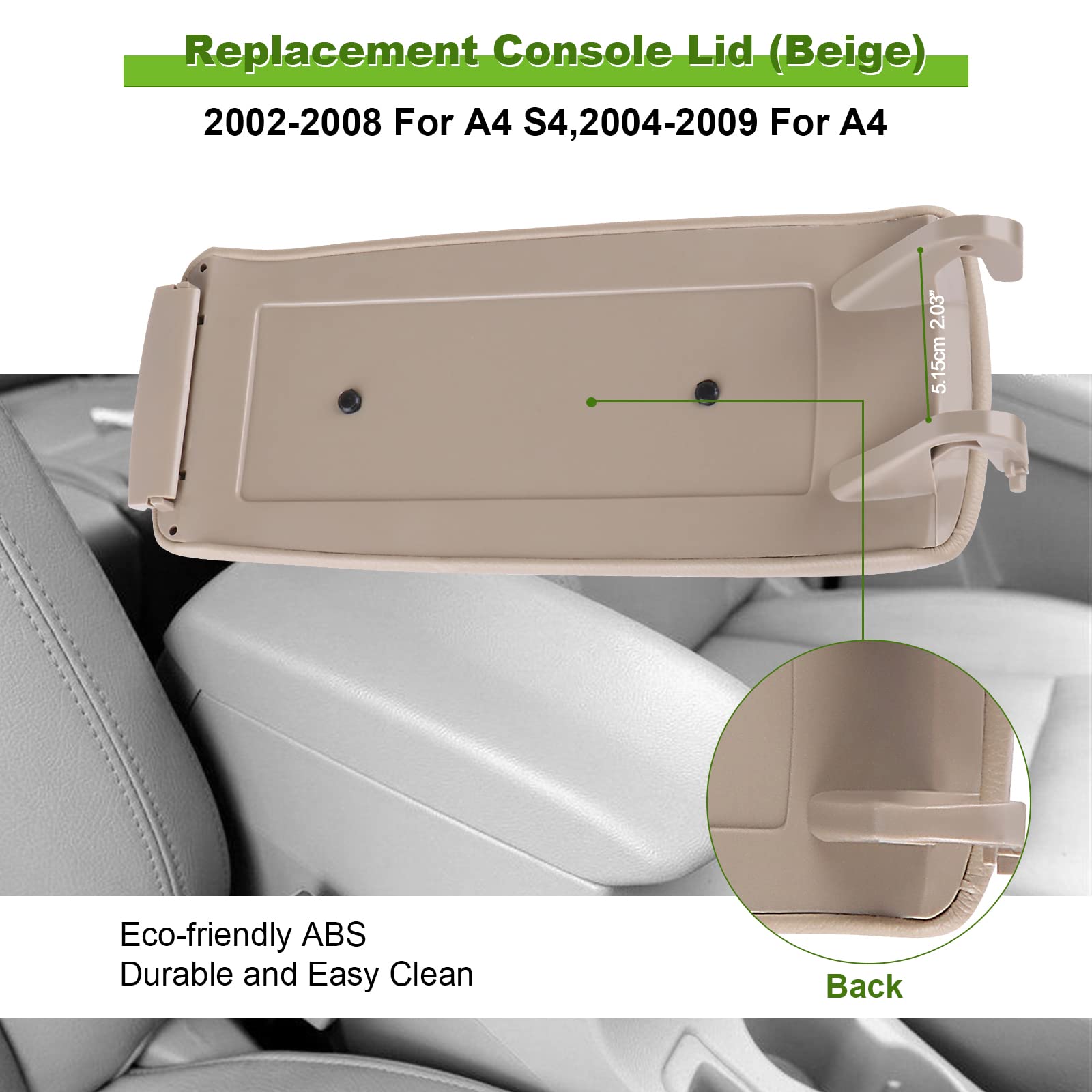 Scitoo Auto Beige Armrest Center Console Lid Skin Cover With Base Replacement Fit For 2000-2008 For Audi A4 A6 S4