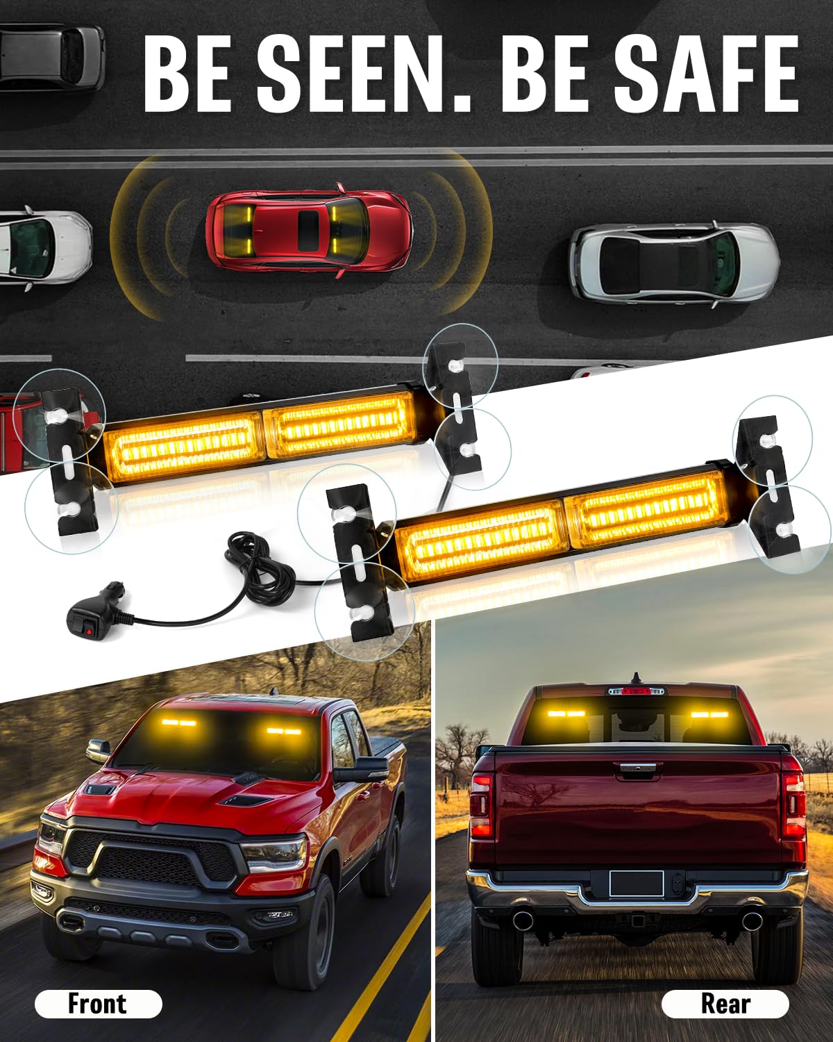 HLauto 1002L Emergency Strobe Light Bar - 40LED Amber Warning Light for Trucks, 2x10.7inch, Aluminum, Model CA 1002L-AA