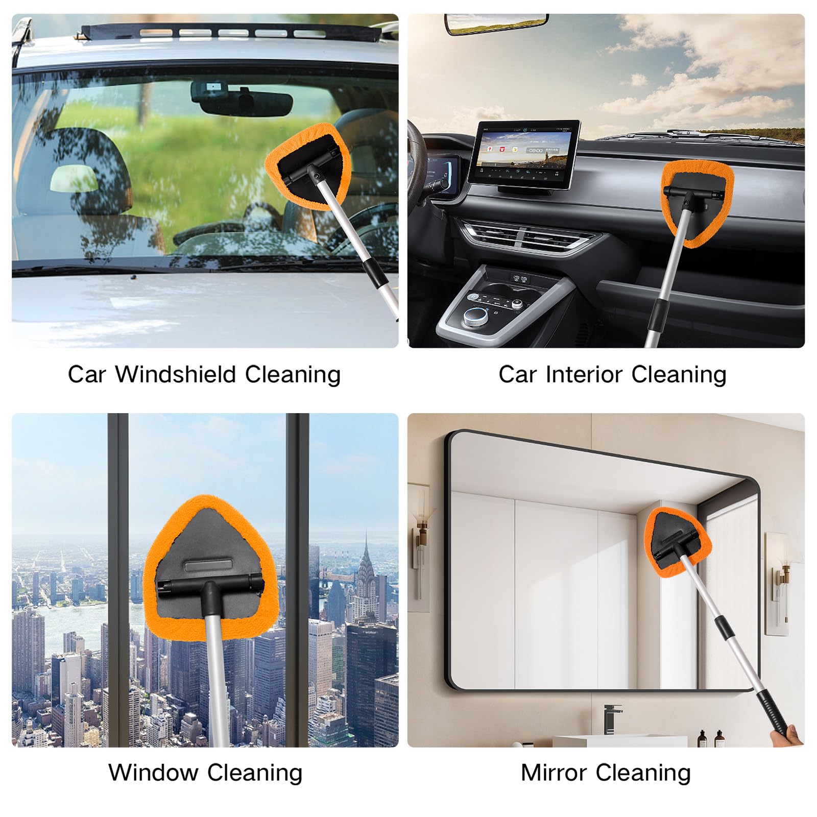 Qydipclin 11pcs Windshield Cleaner Tool, Car Window Cleaning Wash Kit with 6 Reusable Microfiber Pads 2 Spray Bottles and Extend