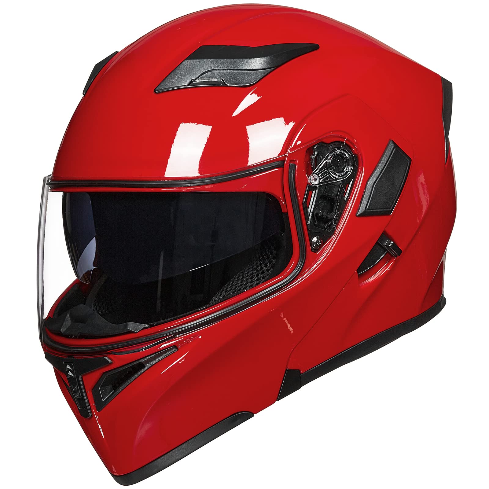 Ilm Motorcycle Dual Visor Flip Up Modular Full Face Helmet Dot 6 Colors Model 902 (M, Bright Red)