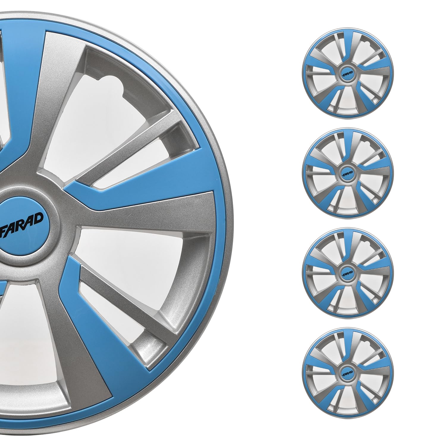 Omac - Gray With Blue Hub Caps 15 Inch Set Of 4, Tapas Para Rines 15, Premium Wheel Covers 15 Inch, R15 Rim Cover Set, Snap On D