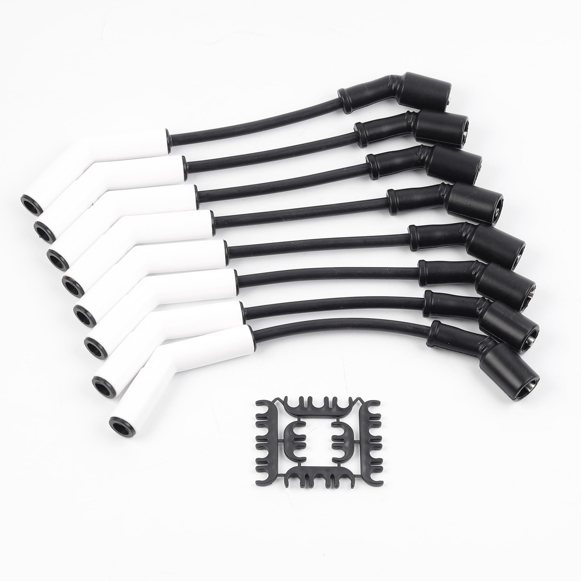 Dasbecan 9070C Spark Plug Wire Extreme 9000 Ceramic Boot Compatible with GM LS3 LS4 LS7 Engines(Black White, 8pcs)