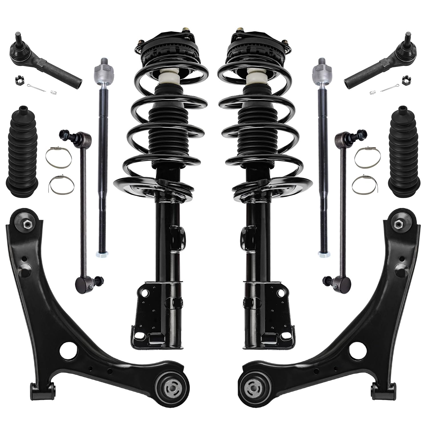 Detroit Axle - 12Pc Front End Suspension Kit For 2008-2018 Dodge Grand Caravan Chrysler Town & Country, 2 Ready Struts, 2 Lower