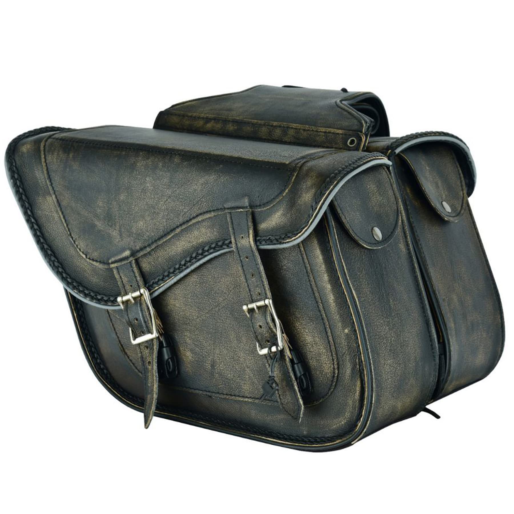 Dream Apparel Naked Cowhide Leather Motorcycle Saddle Bags Throw Over Saddlebags, Motorcycle Side Bags for Honda Shadow Sportste