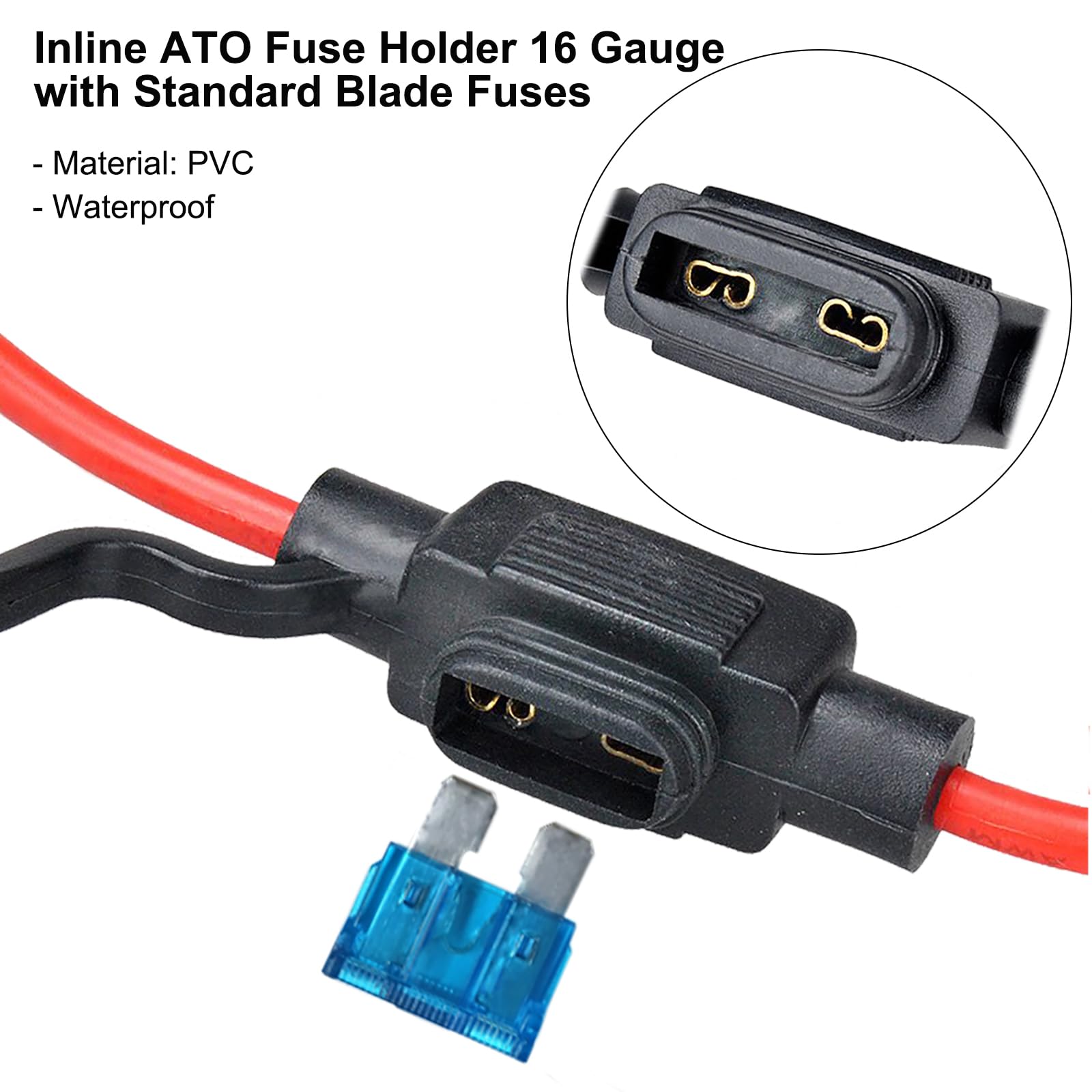 MuHize Inline Fuse Holders - Upgraded 16 Gauge Automotive ATC/ATO Standard Fuse Holder with 15 AMP Standard Blade Fuse (10 Pack)