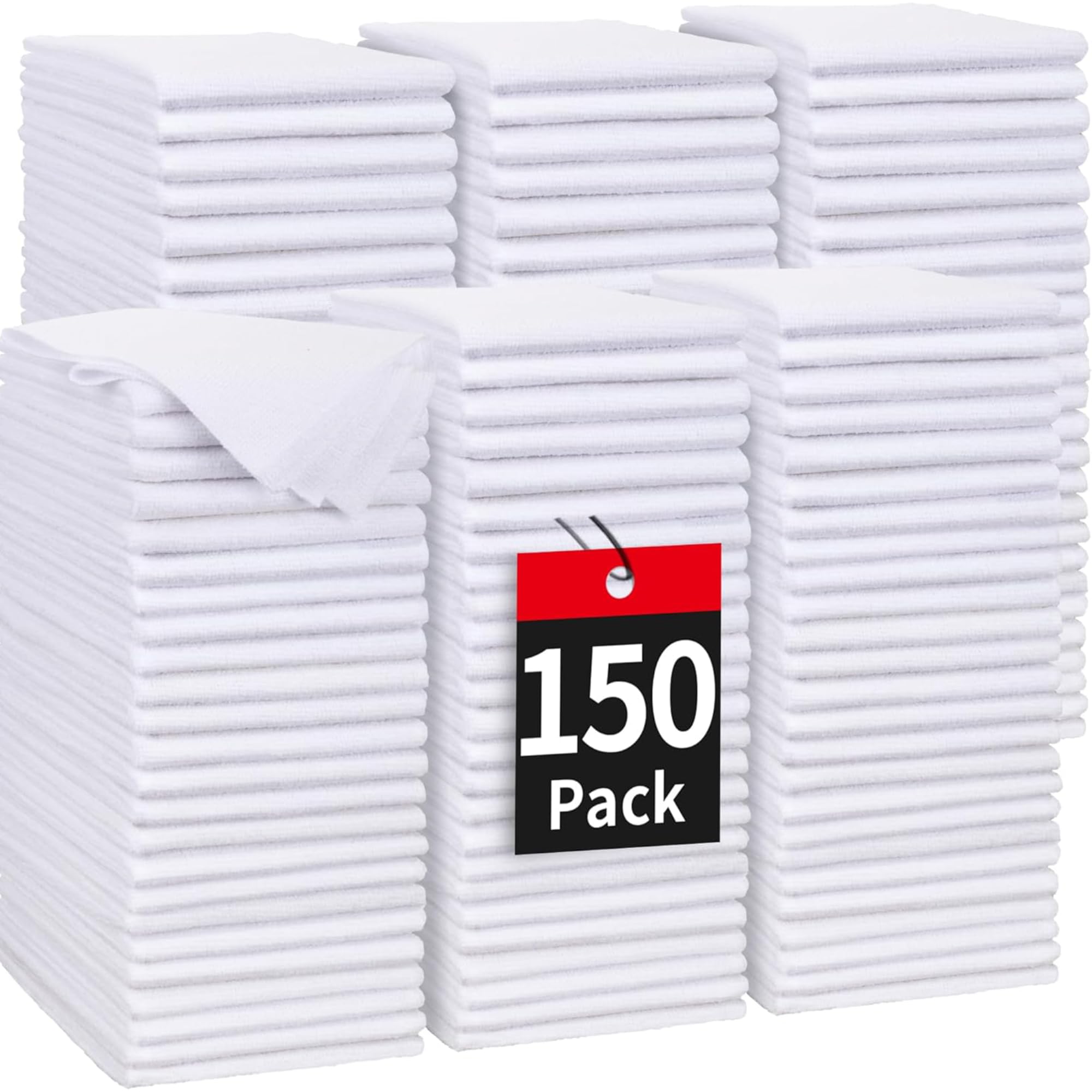 Homerhyme White Microfiber Cleaning Cloth, 150 Pack Shop Towels All-Purpose Cleaning Rags, Bulk Lint-Free Washcloth Reusable Mic