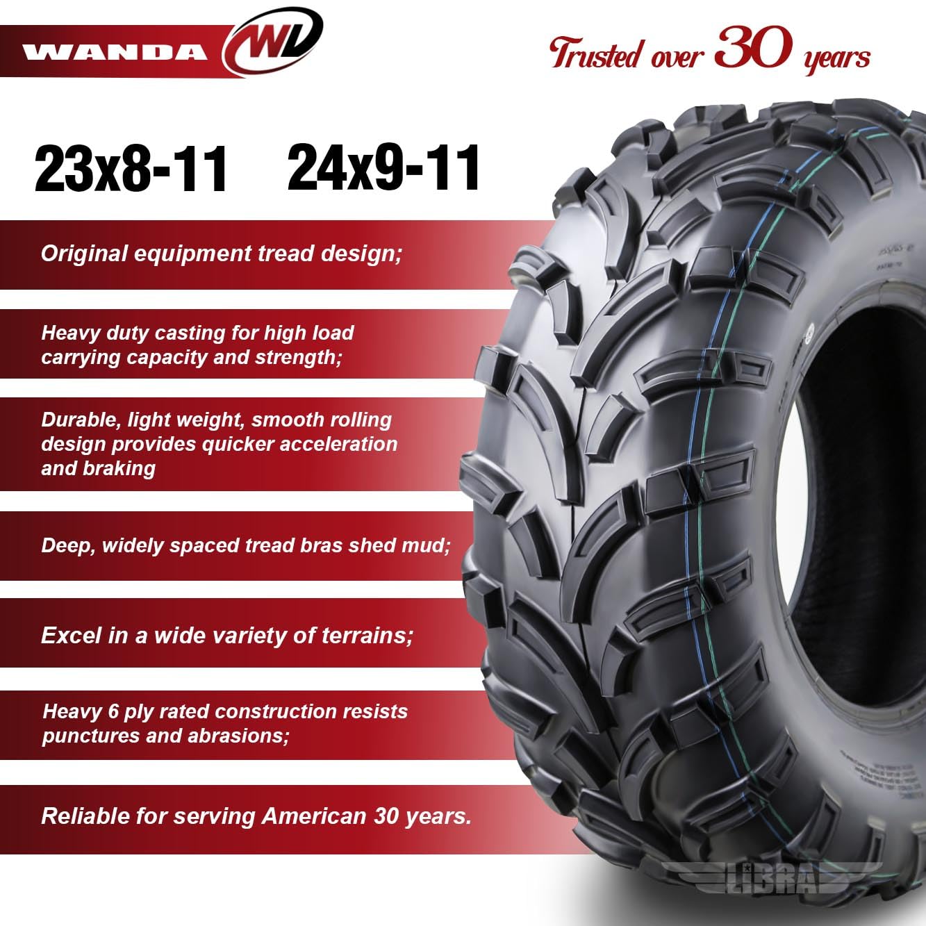Wanda Utv Atv Tires 23X8-11 Front & 24X9-11 Rear /6Pr P373 Lit Mud