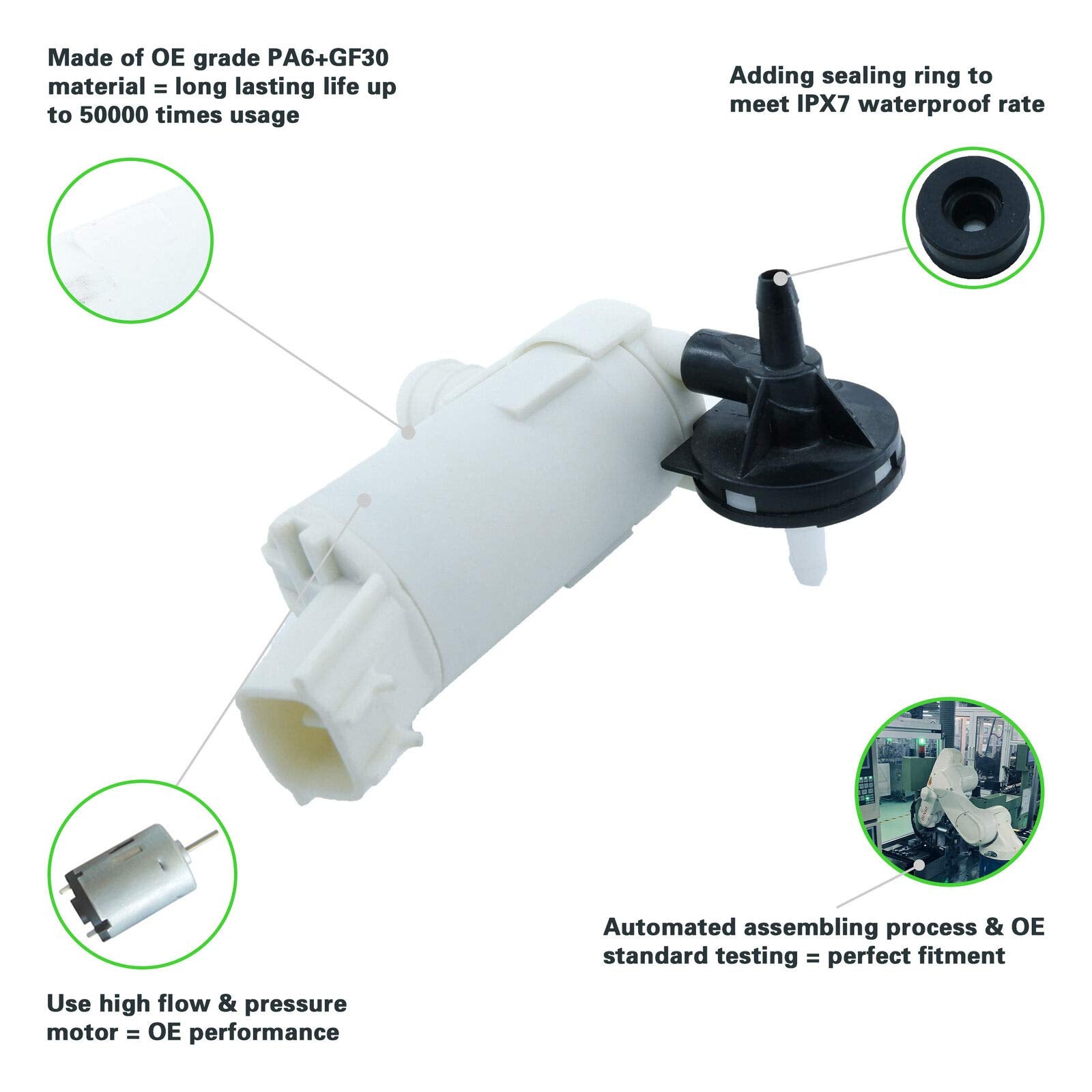 Tostmolt 1Pc New 12V Front/Rear Windshield Washer Fluid Pump Motor W/Rubber Grommet Replacement Kit Compatible With 07-11 Crv Cr-V Japan Built Models Only