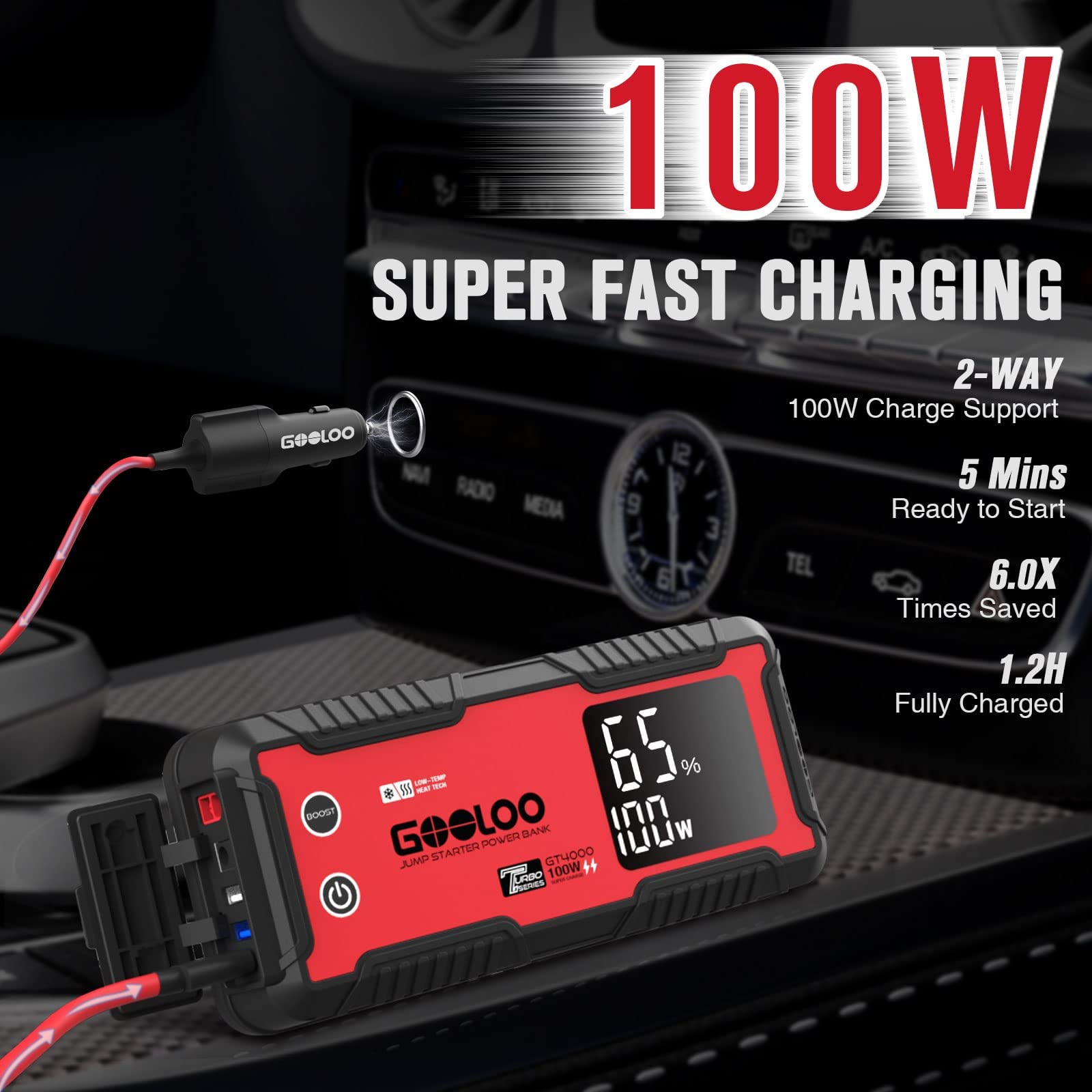 GOOLOO GT4000 Car Jump Starter 4000A 26800mAh Portable Battery Booster -40℉ Pre-Heating, Red