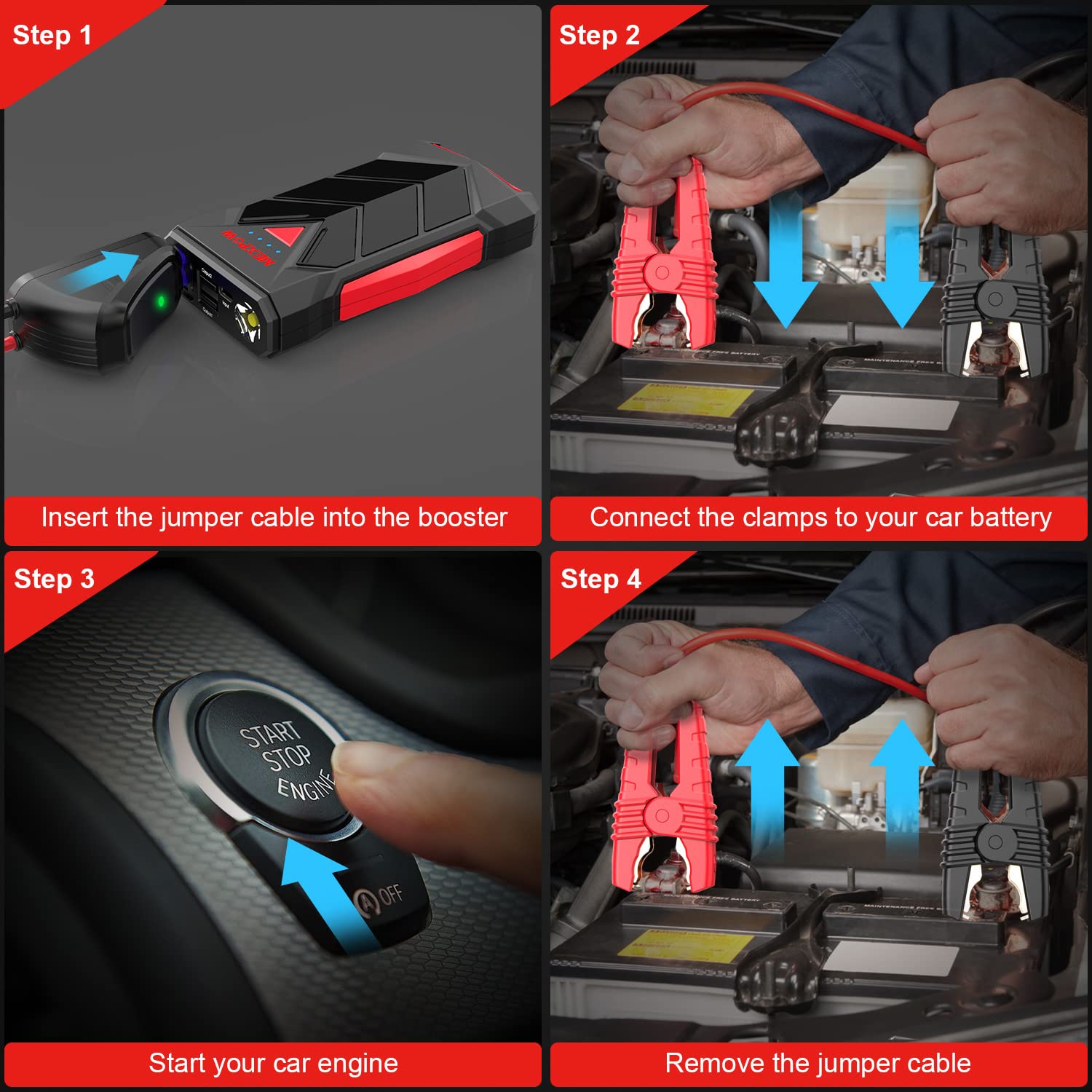 Nexpow Car Battery Starter Portable,12V Car Battery Jump Starter Power Pack With Usb Quick Charge (Up To 7L Gas Or 5.5L Diesel E