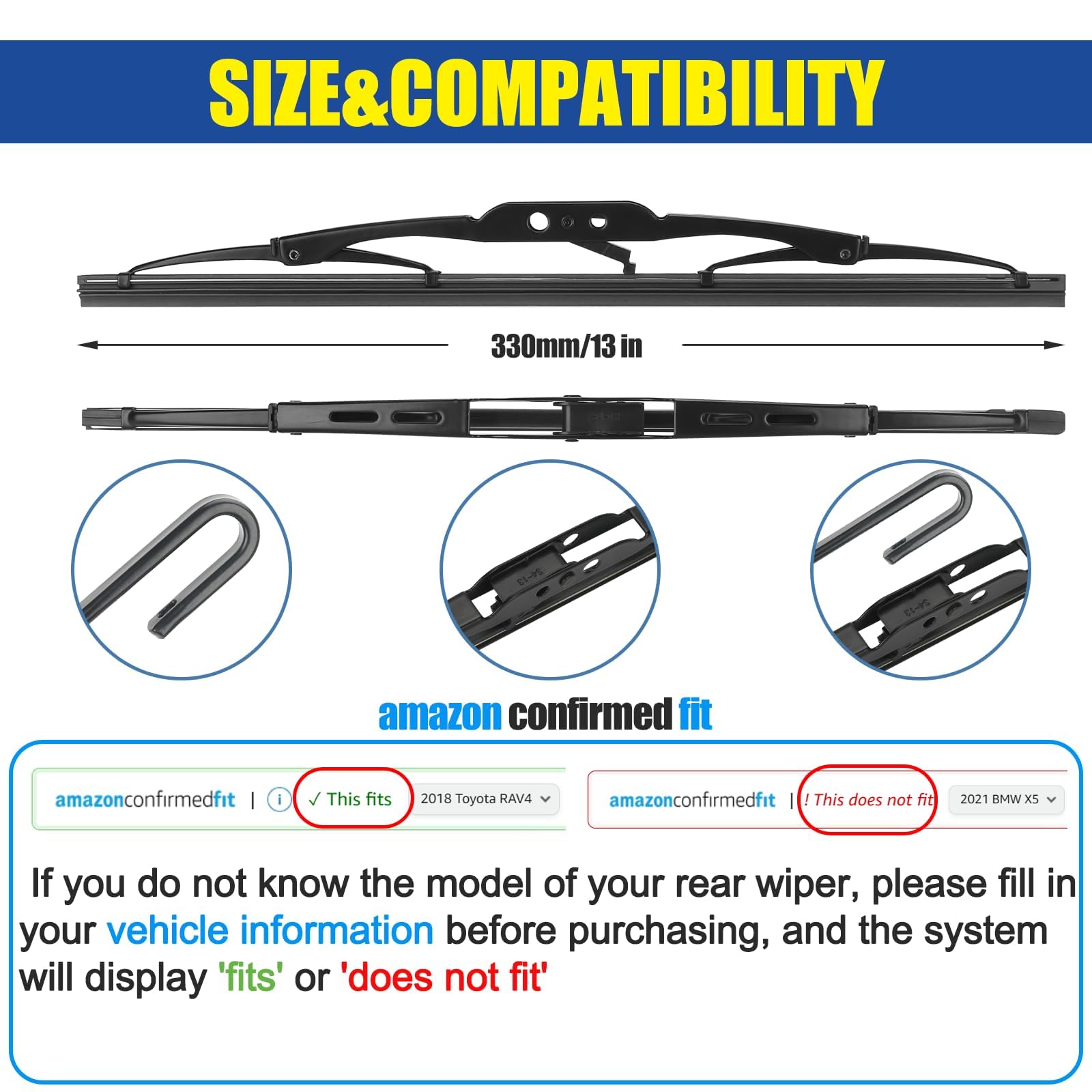 Gspscn 13'' Rear Wiper Blade,Back Windshield Wiper For Chevy Blazer 05-00,Equinox 20-10,Suburban Tahoe 23-15,Traverse 17-09,Astr