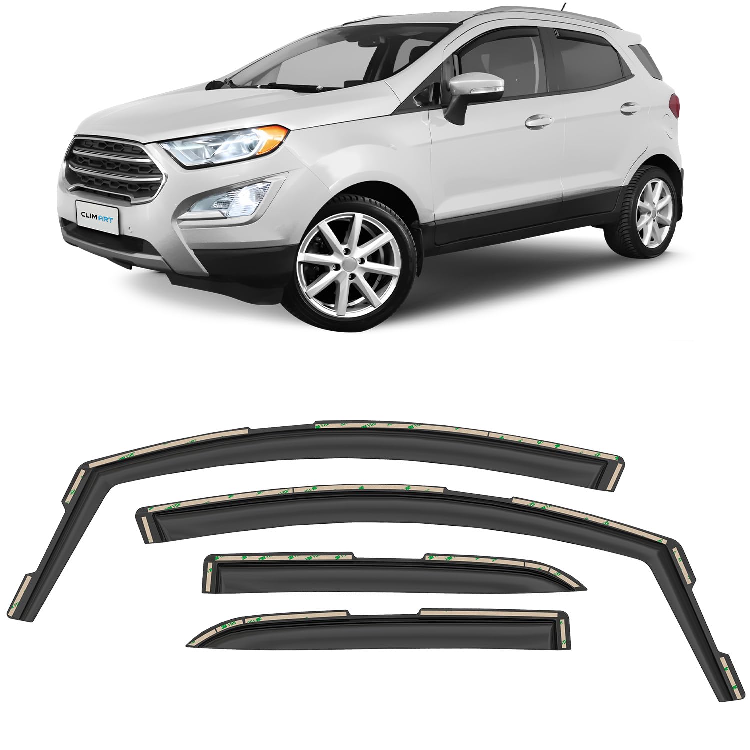Clim Art In-Channel Incredibly Durable Rain Guards For Ford Ecosport 2018-2022, Original Window Deflectors, Vent Window Visors,