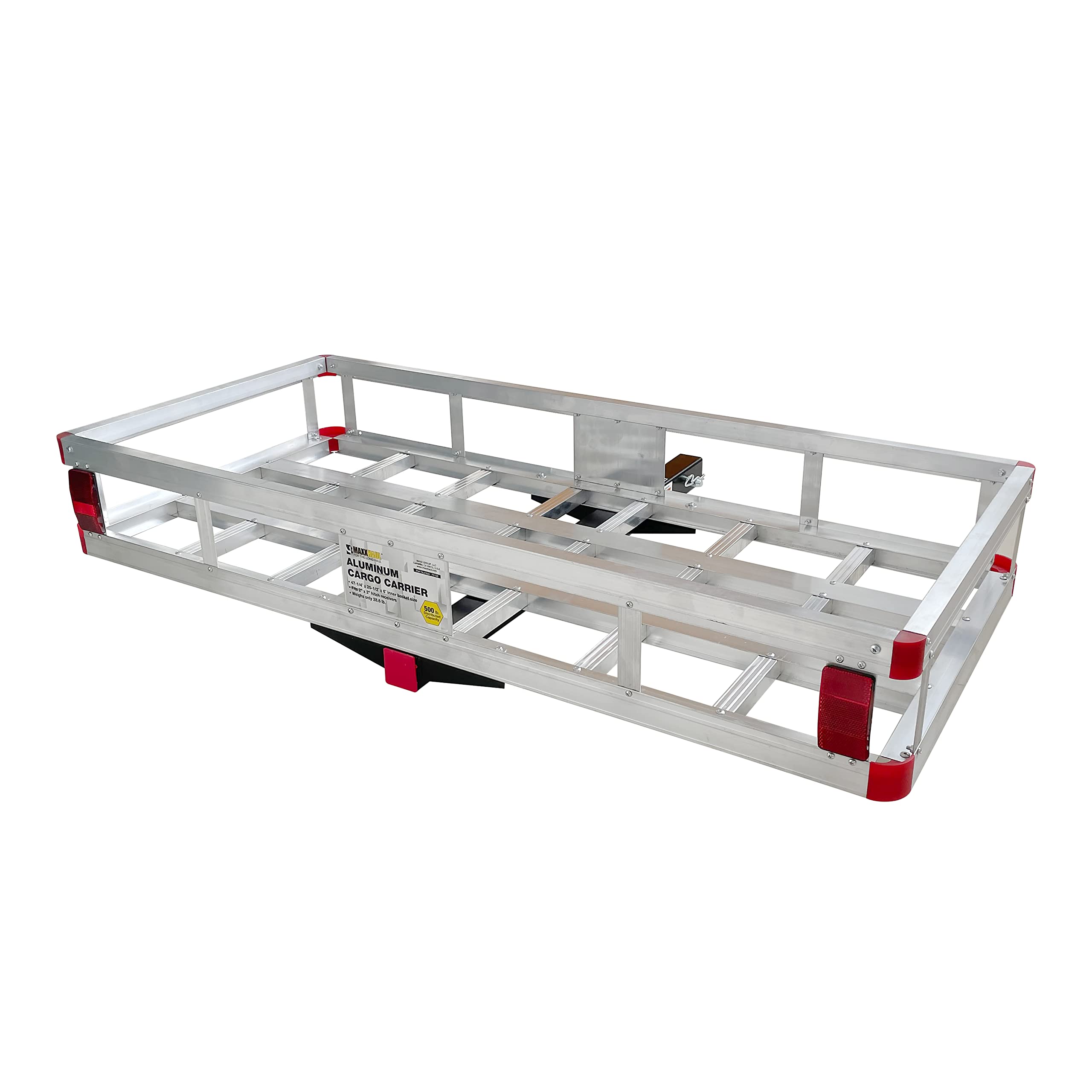 MaxxHaul 70108 Aluminum Cargo Carrier With High Side Rails- Trailer Hitch Mount For RV's, Trucks, SUV's, Vans, Cars With 2'' Hit