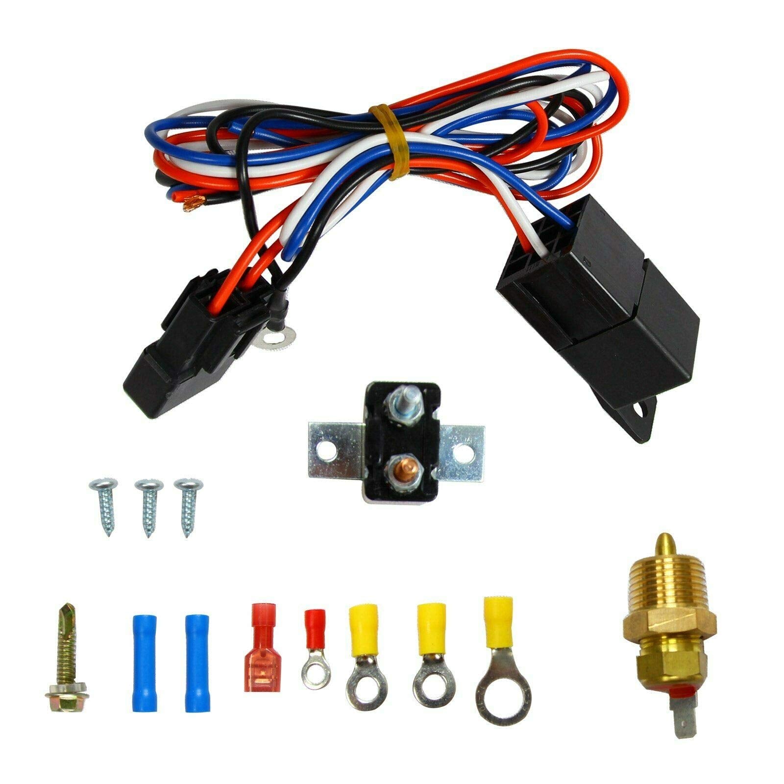 BLACKHORSE-RACING 7 Electric Radiator Fan High 3000 + CFM Thermostat Wiring Switch Relay Kit Black (7 inch)