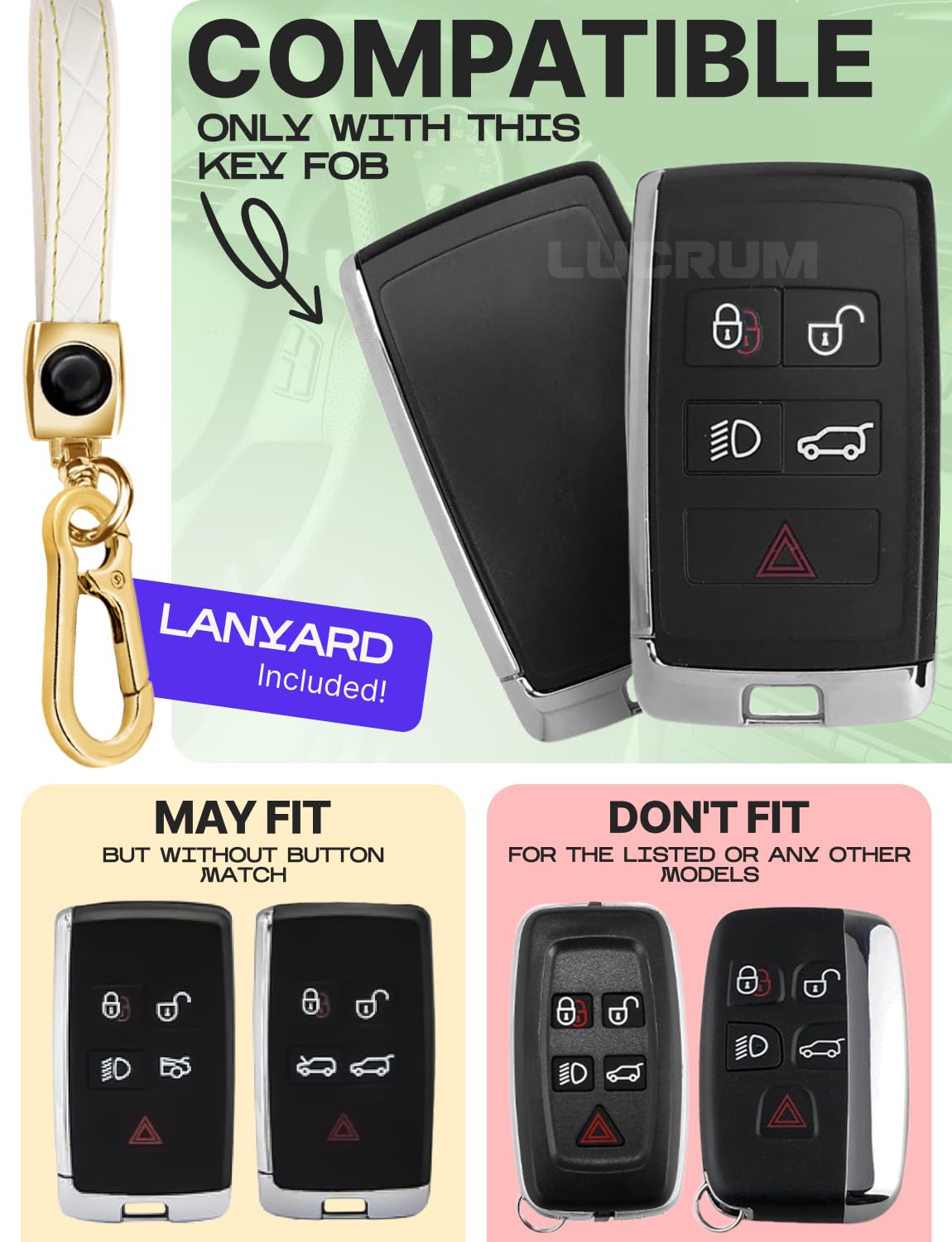 Lucrum TPU Key Fob Cover for Range Rover & Jaguar, Full Cover Case, White and Gold