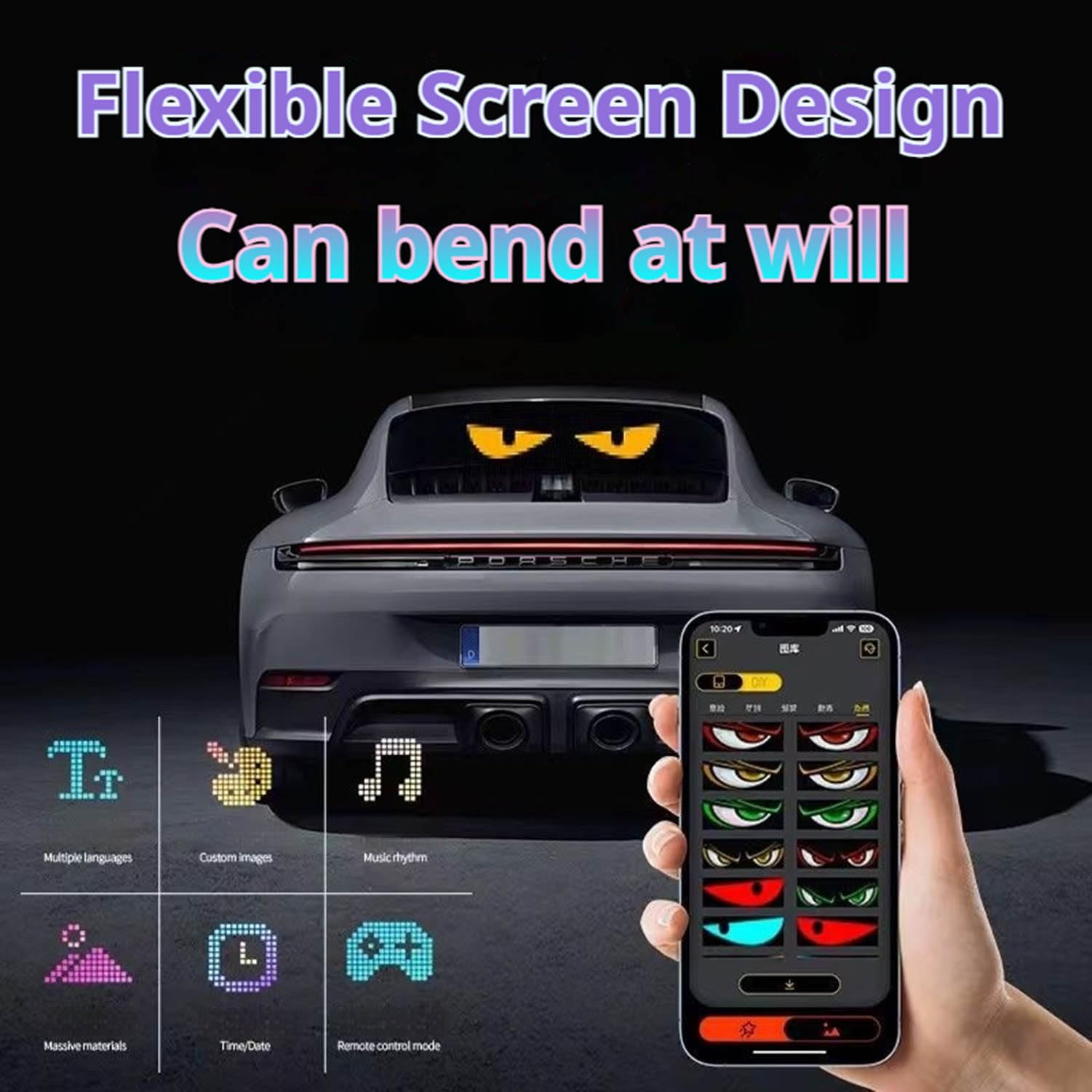 2PCS 4.01x13.7 Devil Eyes Light Sign for Cars, Led Eyes Animated for Car Truck Windshield, DIY Dynamic Programmable Led Wind