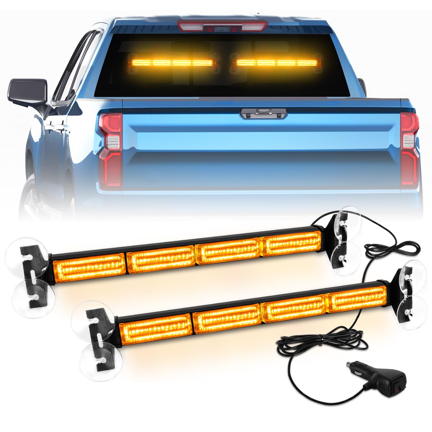 Lrter 2X 17.7 Traffic Advisor Strobe Light Bar Amber Emergency Warning Flashing Safety Front/Rear Windshield Lights For Construc