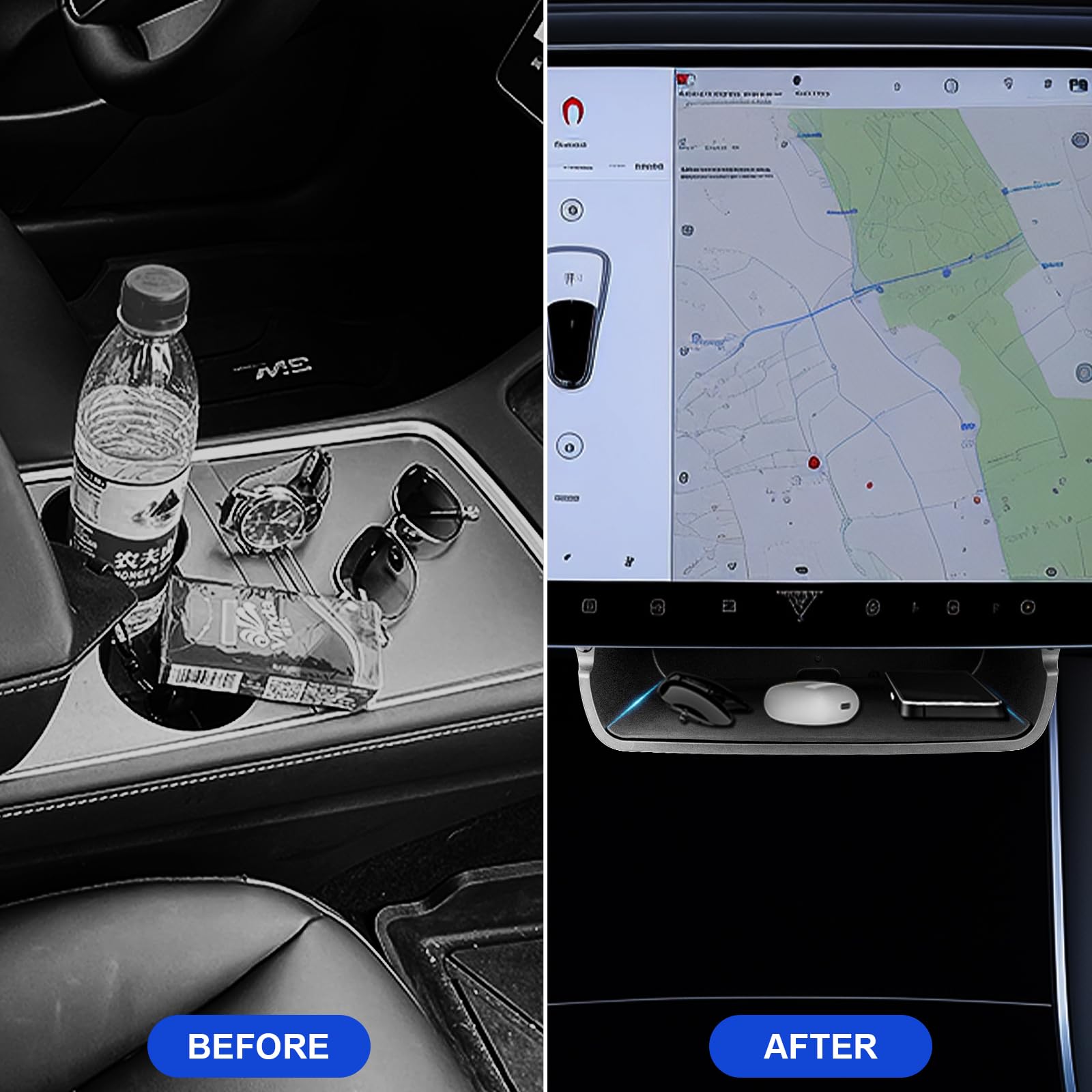 AOLEAD Tesla Center Console Organizer Tray:Under Screen Magnetic Storage Box for Tesla Model Y Model 3,No Adhesive Interior Acce