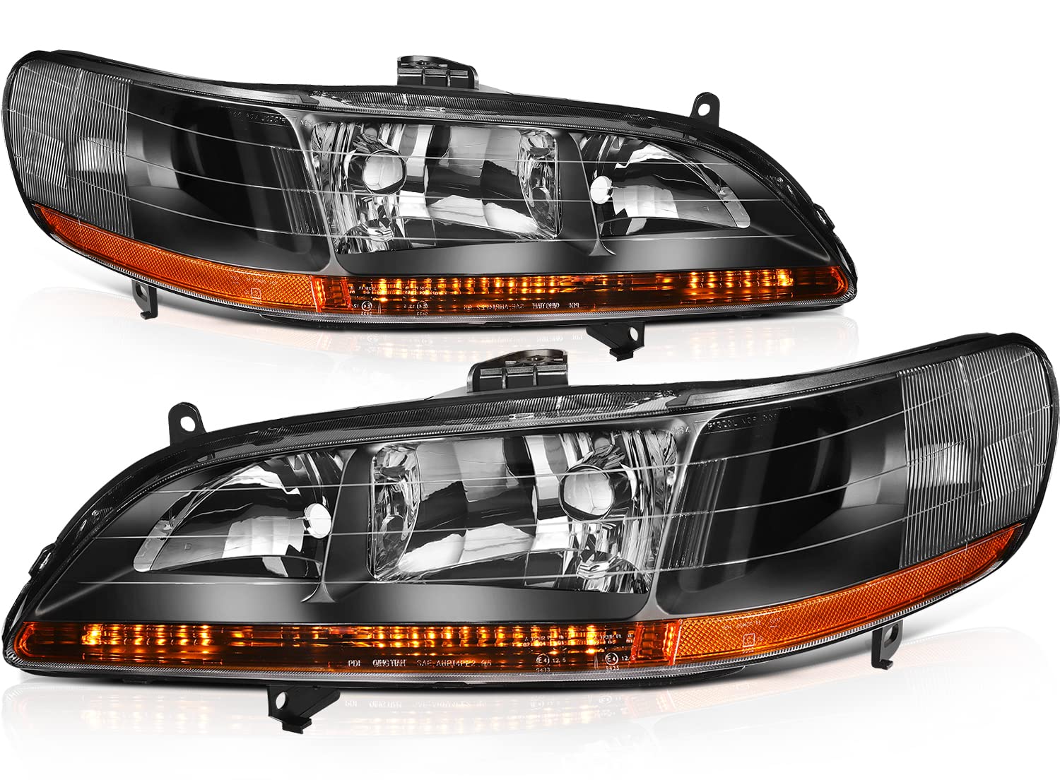 Headlight Assembly Fit For Honda For Accord 1998-2002 Black Housing Amber Reflector Clear Lens Driver and Passenger Side 33101S8