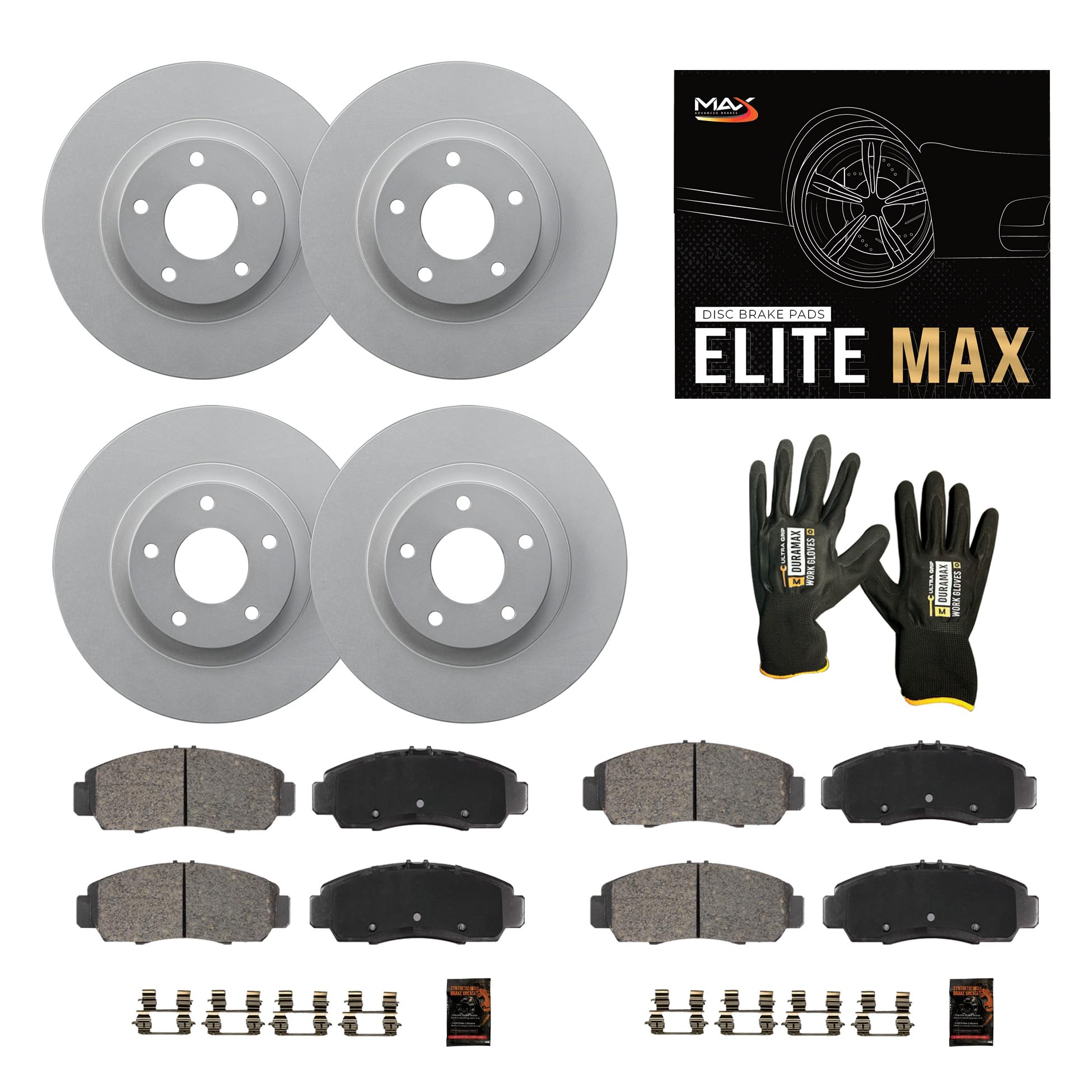 Max Advanced Brakes Front & Rear Brake Kit Compatible With 2014 2015 2016 2017 2018 2019 2020 Vw Passat Replacement Geomet Coate