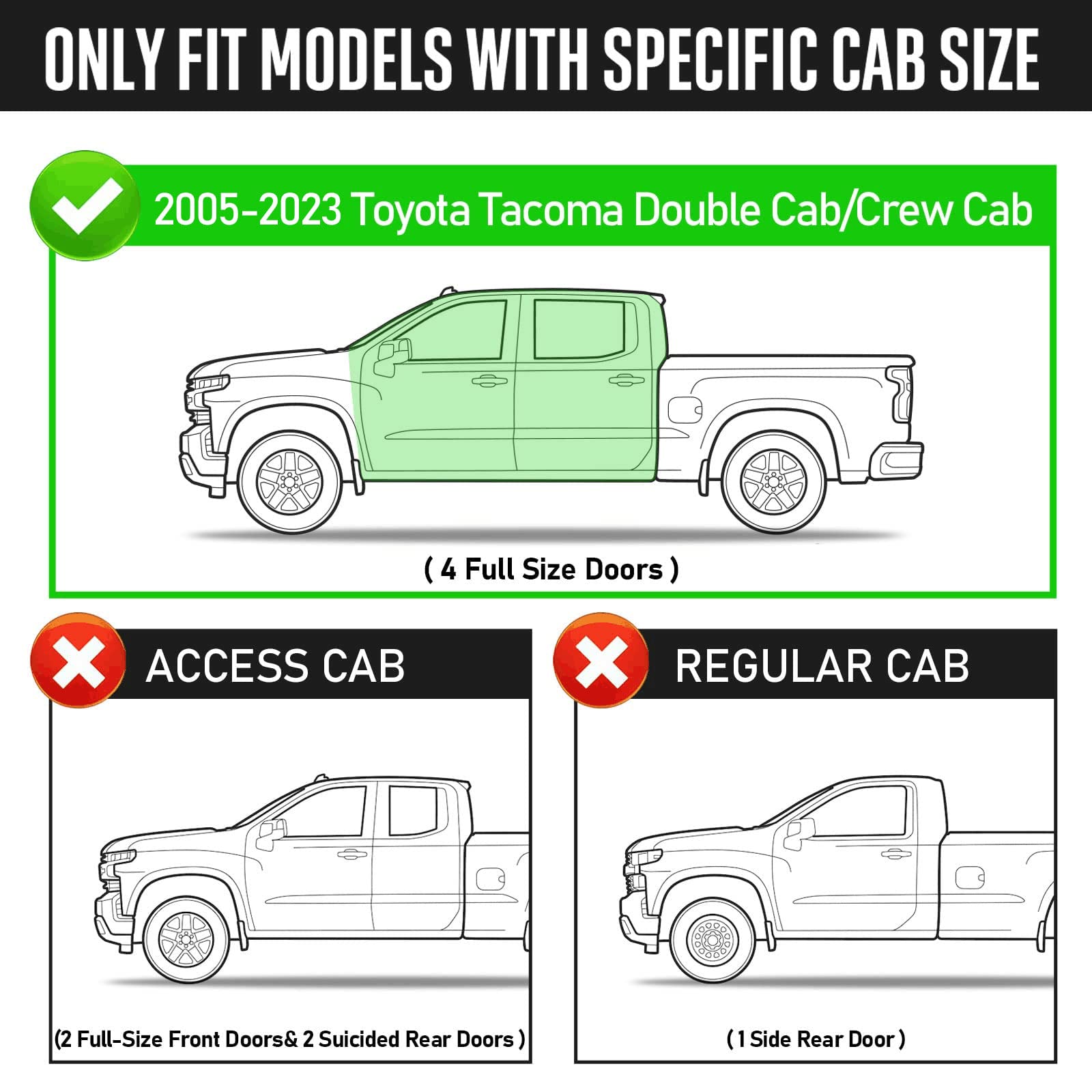 Smanow Drop Down Running Boards Compatible With 2005-2023 Toyota Tacoma Double Cab Crew Cab, Dual-Stage Textured Black Powder Co