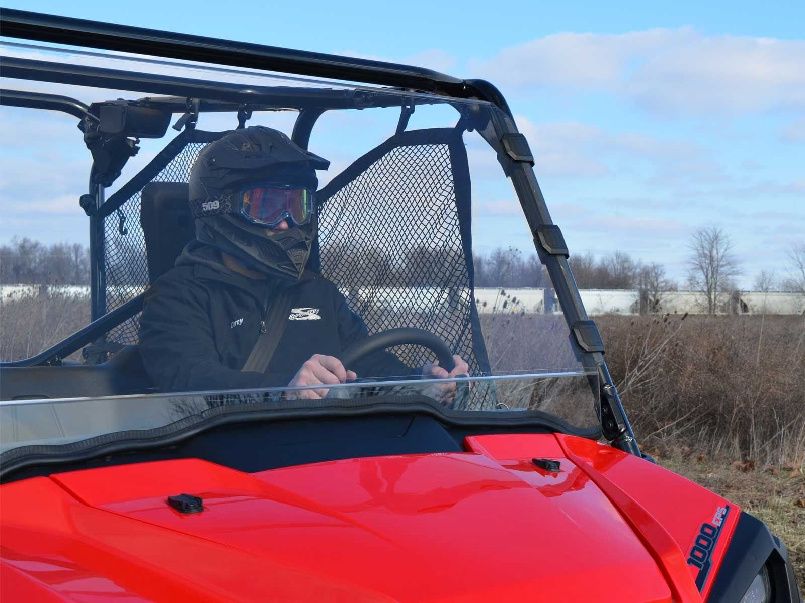SuperATV Heavy Duty Clear Full Windshield for 2016+ Honda Pioneer 1000 | 1/4" Thick Polycarbonate | Scratch Resistant