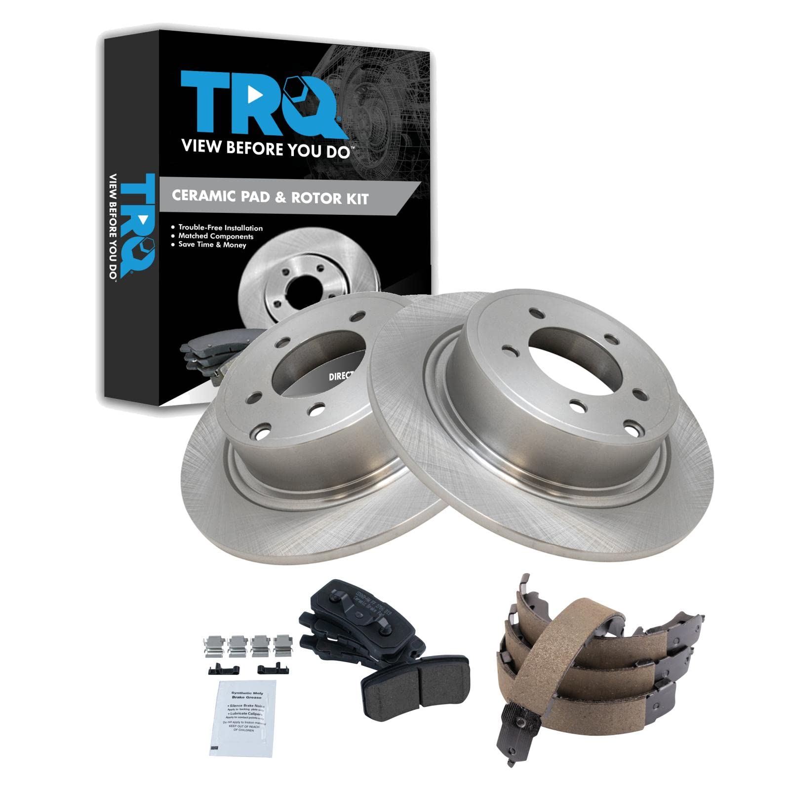 Trq Rear Brake Pad & Rotor Kit Compatible With 08-09 Dodge 07-14 Jeep 08-14 Mitsubishi