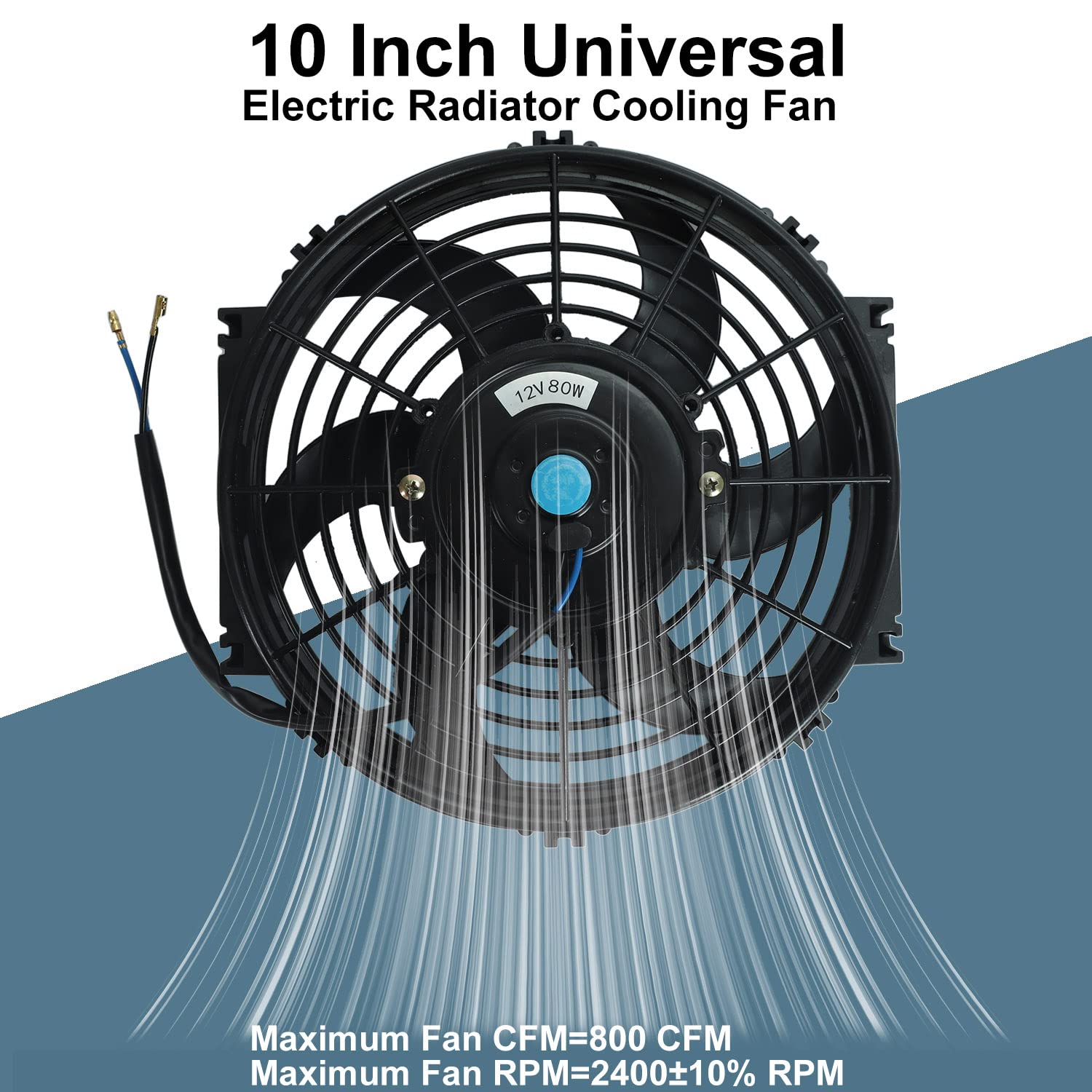 10'' Universal Slim Fan Push Pull Electric Radiator 12V 80W High Performance Cooling Fan With Thermostat Wiring Switch Relay Mou