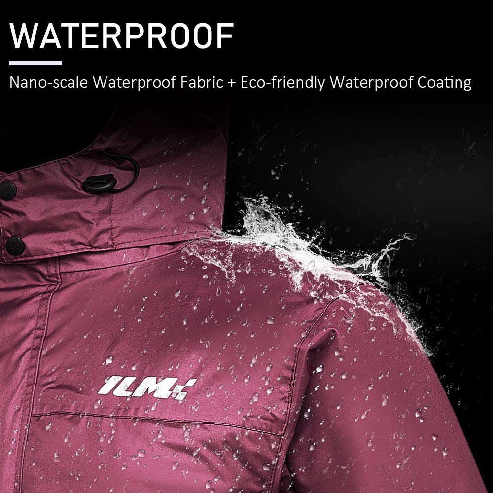 Ilm Motorcycle Rain Suit For Women Waterproof Wear Resistant Protective Rain Gear 6 Pockets 2 Piece Set With Jacket And Pants Model Rs02-Women (Women'S Small, Wine Red)