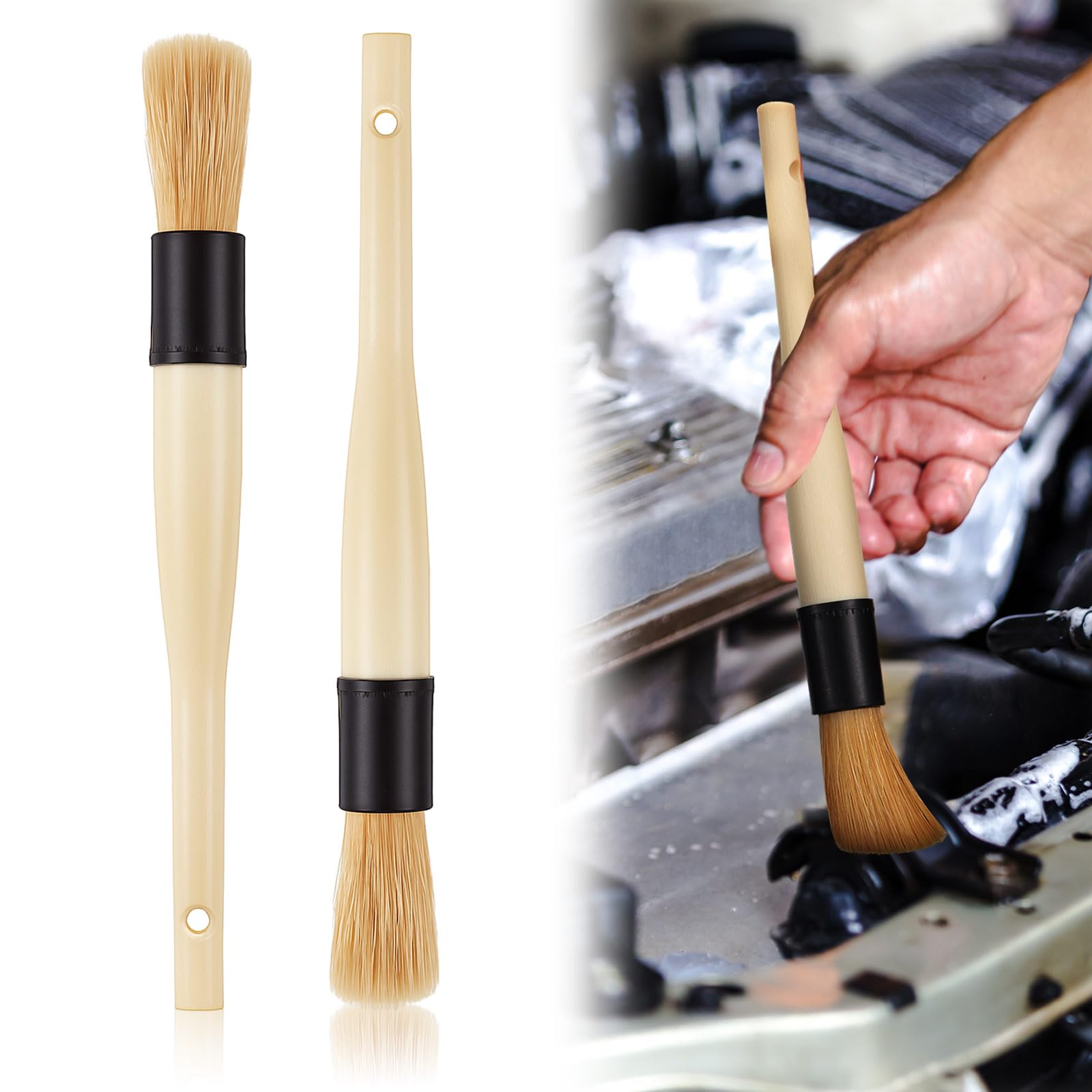 Patelai 2 Pack of Parts Cleaning Brush Home and Auto Use Parts Cleaner for Cleaning Auto Engine, Small Motors, Car Detailing, Wh