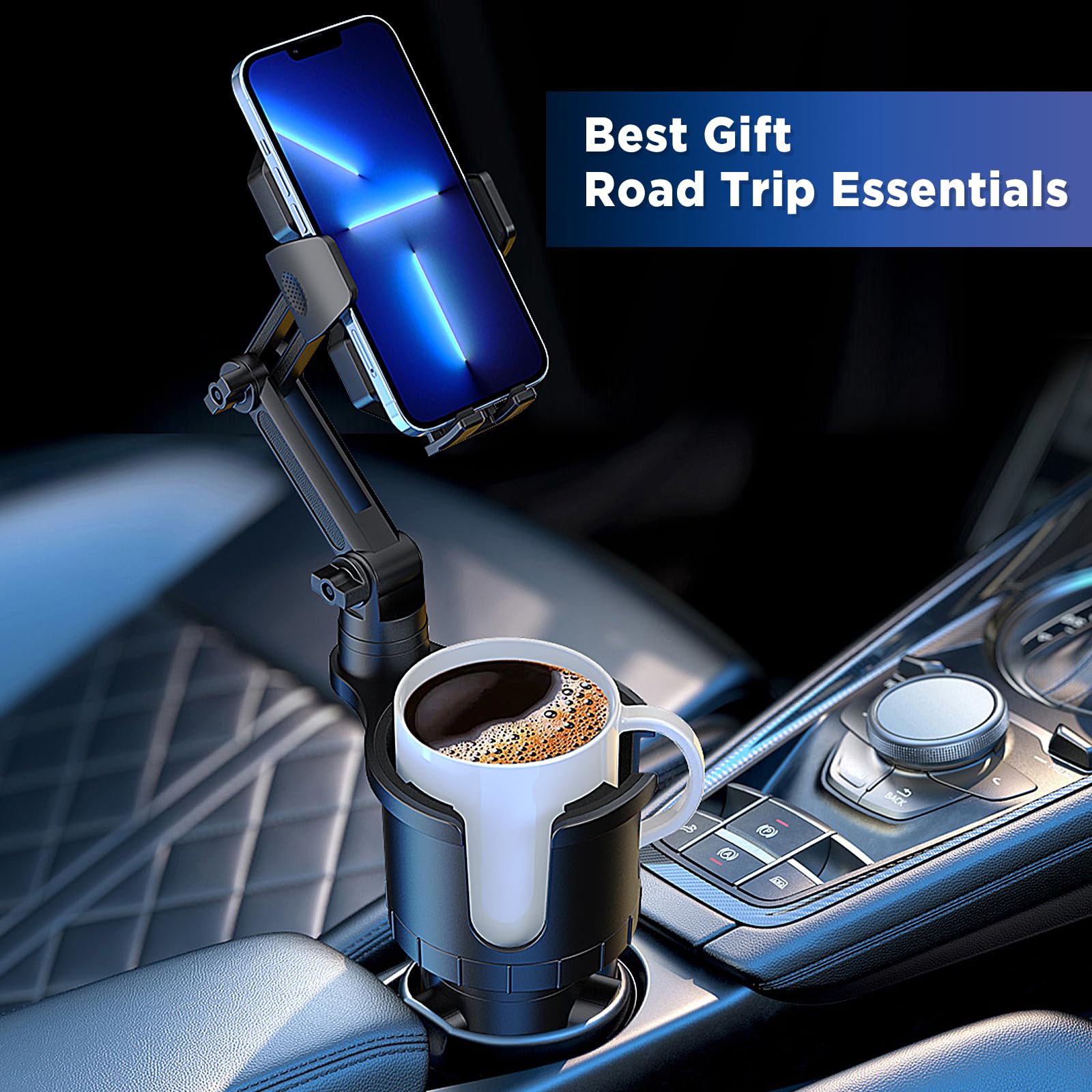 OUTXE Car Cup Holder Expander+Phone Mount, Adjustable Large Cupholder Extender Extra Expandable Drink Adapter Universal for Auto