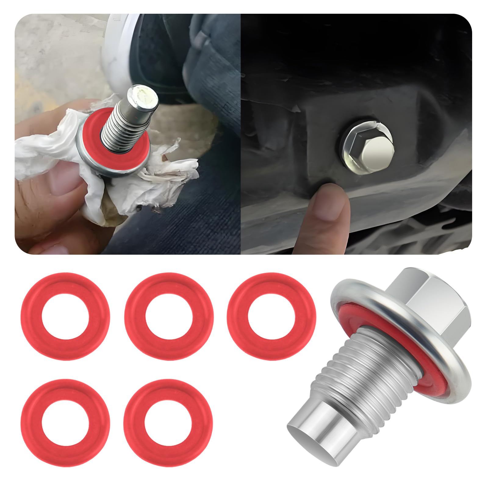 M14*1.5 Oil Drain Plug with 5PCS Oil Drain Plug Gasket OEM#09247-14027,Iron Zinc-Coated Oil Pan Drain Plug Compatible with GMC H